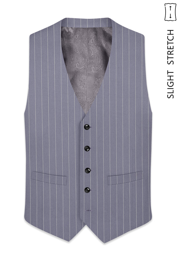 Regent-Mobster Gray And Bright White Chalk Striped Wool Rich Slight Stretch Waistcoat
