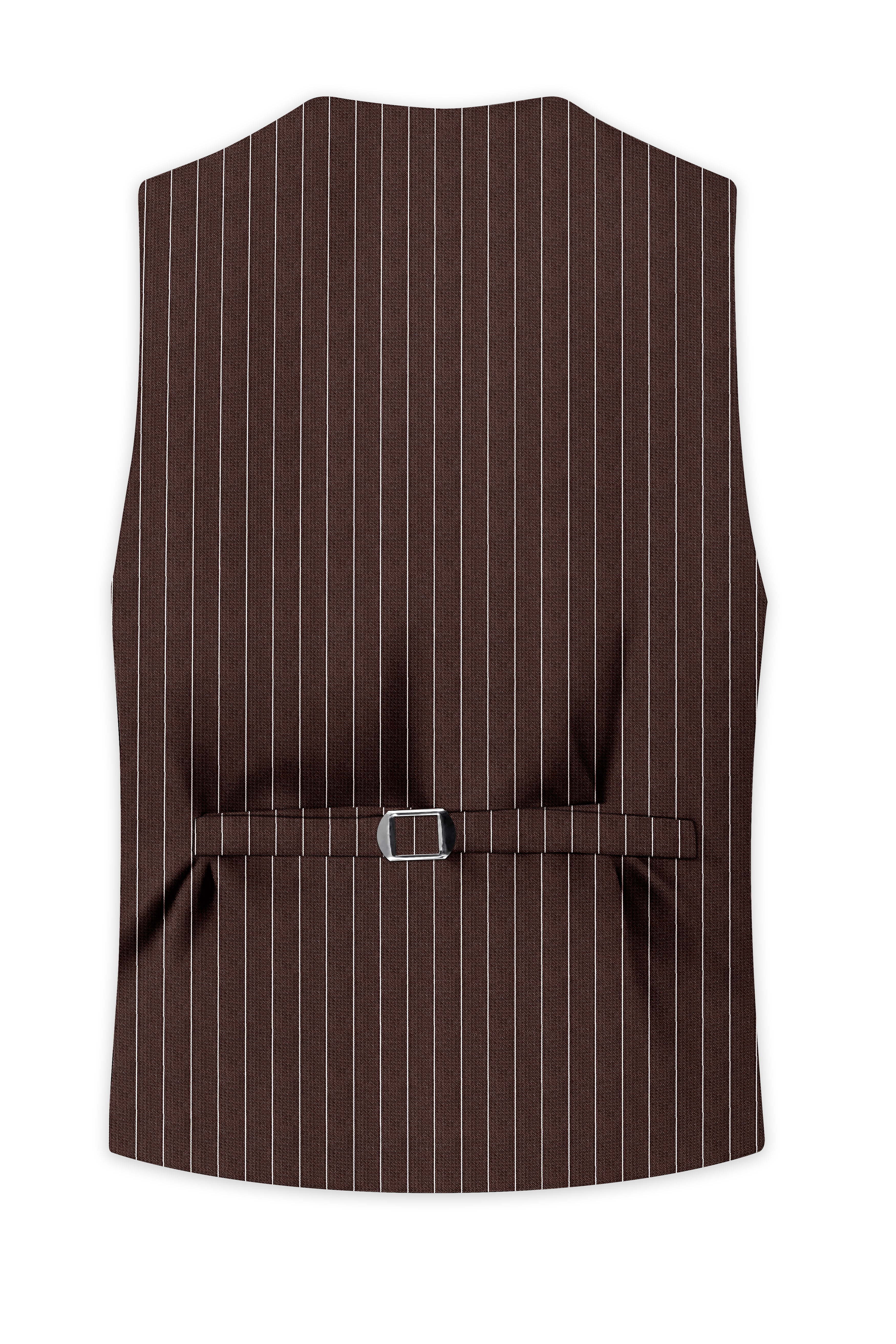 Bristol-Bistre Brown And Bright White Chalk Striped Wool Rich Slight Stretch Waistcoat