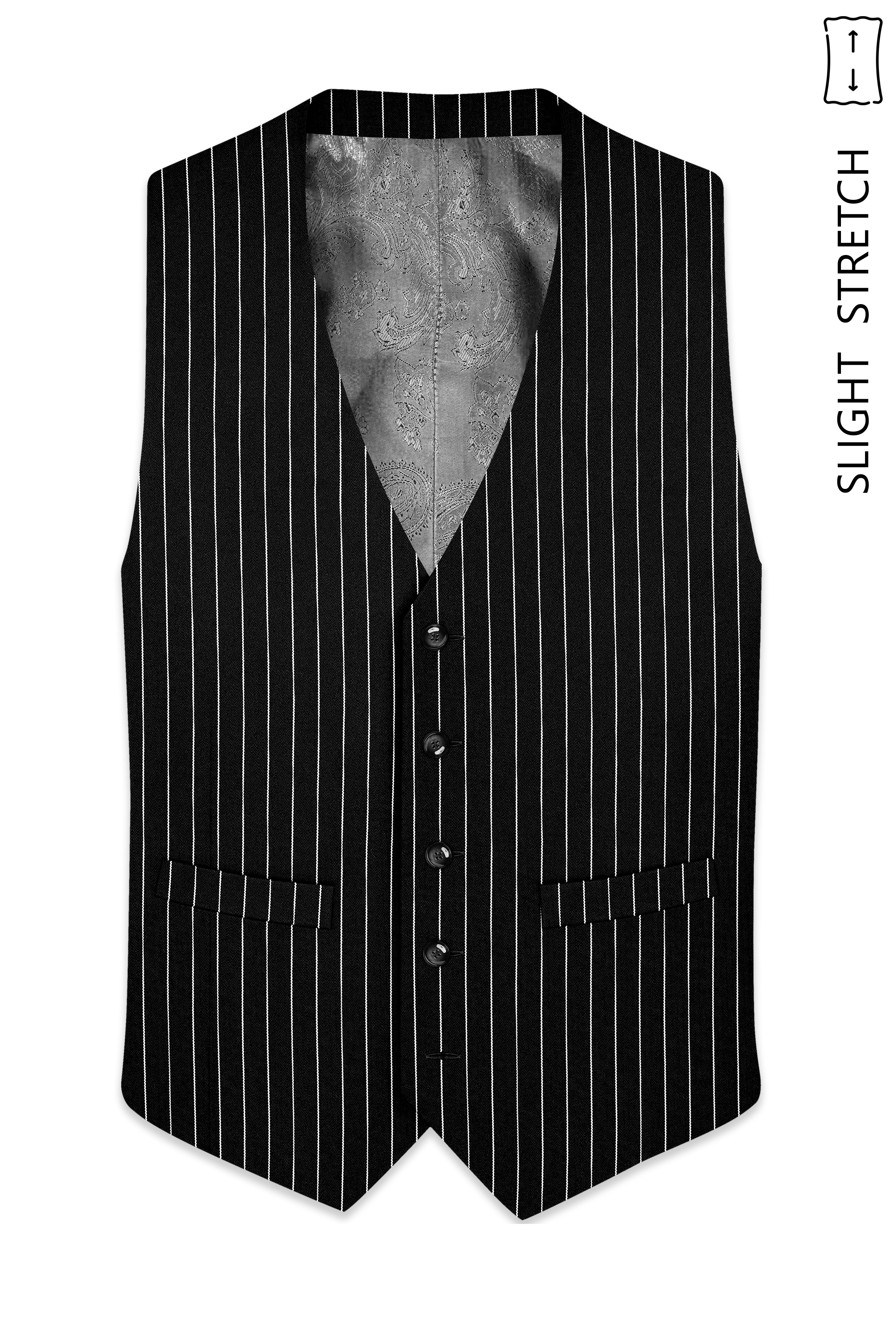 トップス ~50s French Black Chambray stripe Vest Midnight And Chambray blue Stripes Premium Wool-Blend Waistcoats