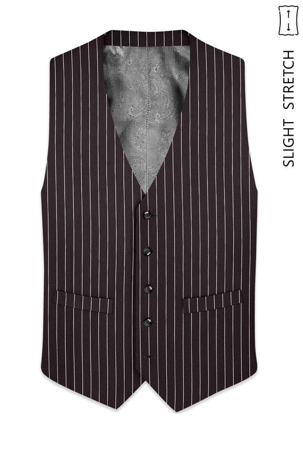 Volt-Thunder Brown Herringbone Striped Wool Rich Slight Stretch Waistcoat