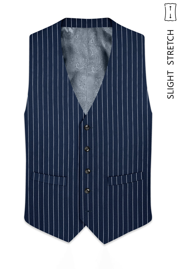 Astris-Space Blue Herringbone Striped Wool Rich Slight Stretch Waistcoat