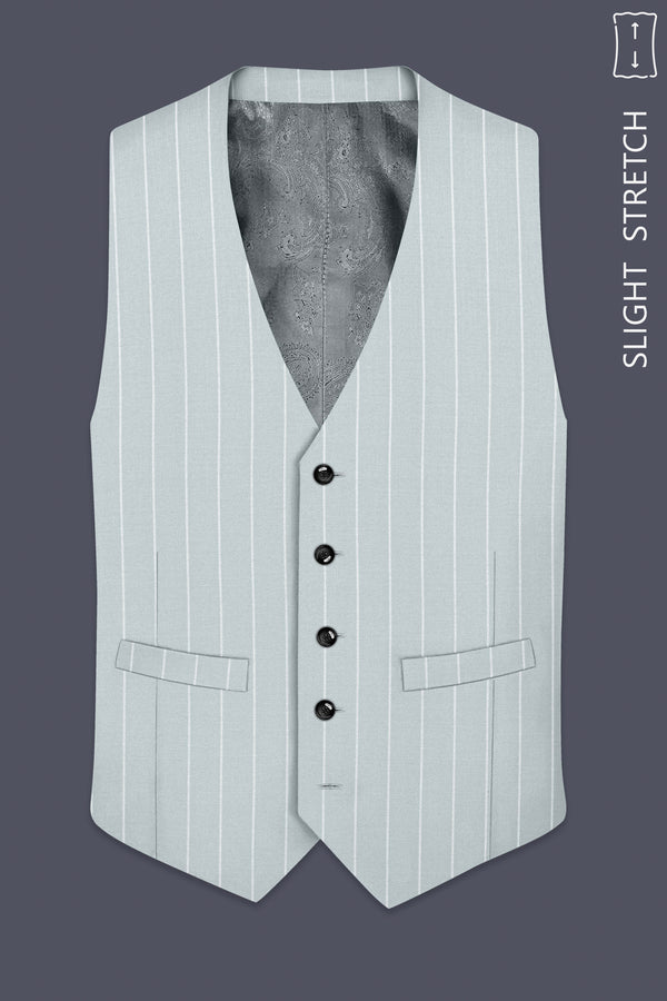 Slate-Tiara Gray And Bright White Chalk Striped Wool Rich Slight Stretch Waistcoat