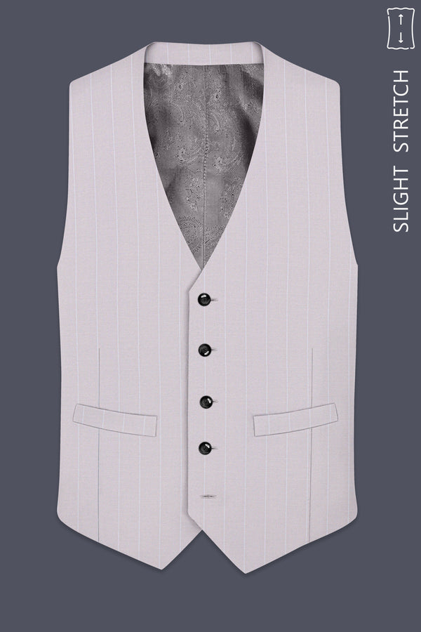 Roselle-Thistle Pink And Bright White Chalk Striped Wool Rich Slight Stretch Waistcoat