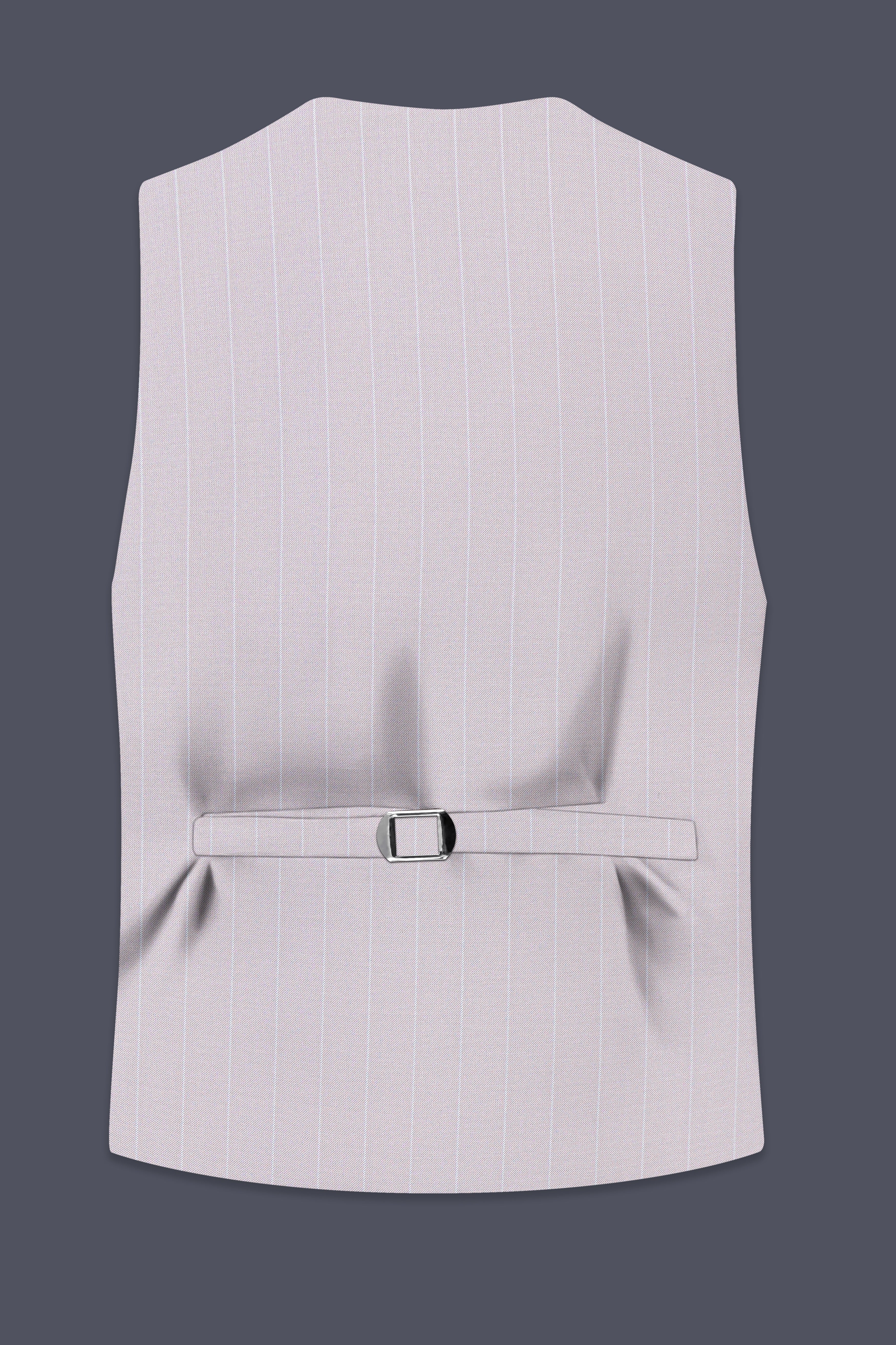Roselle-Thistle Pink And Bright White Chalk Striped Wool Rich Slight Stretch Waistcoat