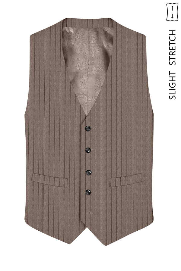 Obsidian-Fuscous Brown And Jade Black Chalk Striped Wool Rich Slight Stretch Waistcoat