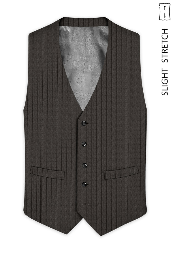 Heritage-Iridium Brown And Bright White Chalk Striped Wool Rich Slight Stretch Waistcoat