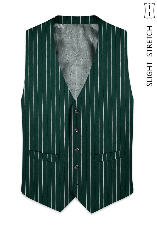 Arbor-Timber Green Herringbone Striped Wool Rich Slight Stretch Waistcoat