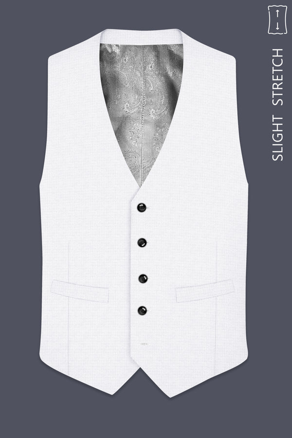 Porcelain-Bright White Diamond Textured Wool Rich Slight Stretch Waistcoat