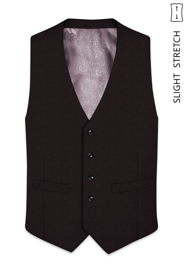 Regency-Cocoa Brown Diamond Textured Wool Rich Slight Stretch Waistcoat
