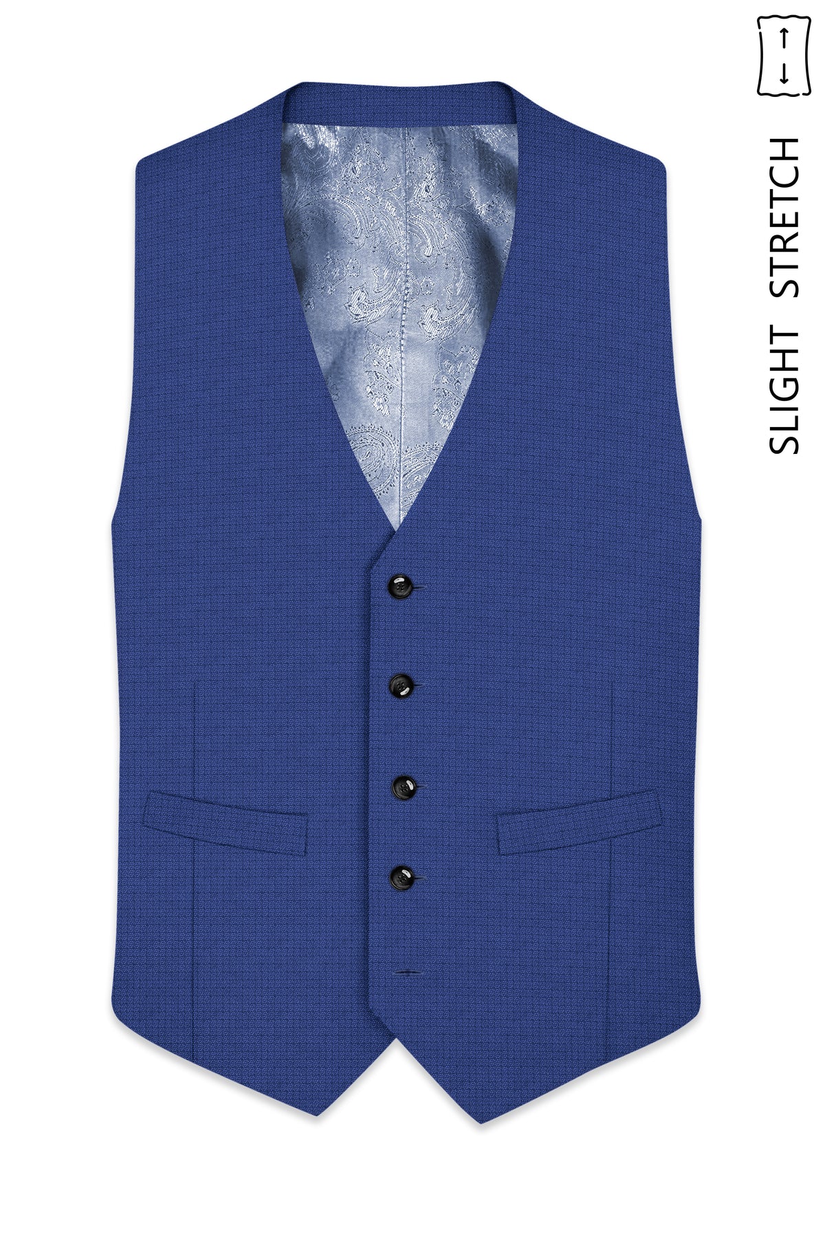 Aurelio-Chambray Blue Diamond Textured Wool Rich Slight Stretch Waistcoat