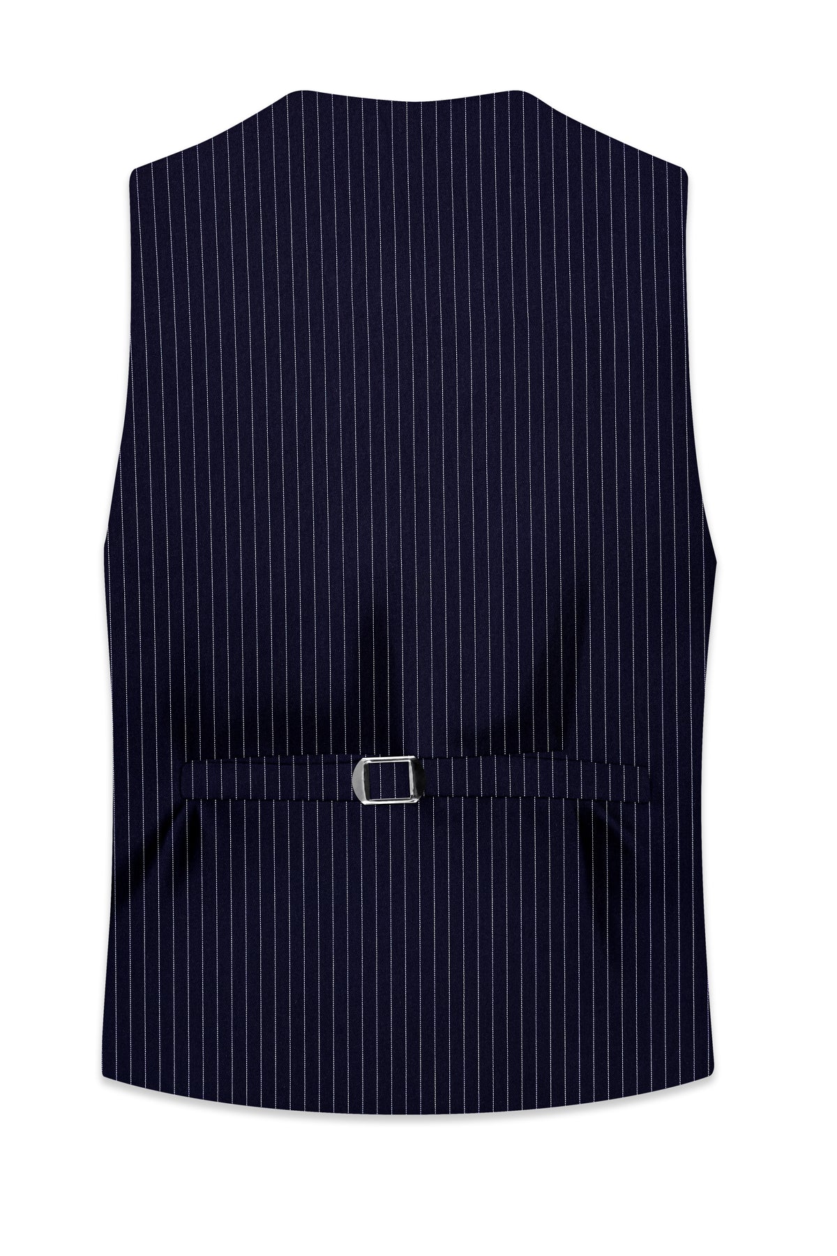 Mariner-Denim Blue And Bright White Chalk Striped Wool Rich Wrinkle-Free Fluid Drape Fabric Waistcoat