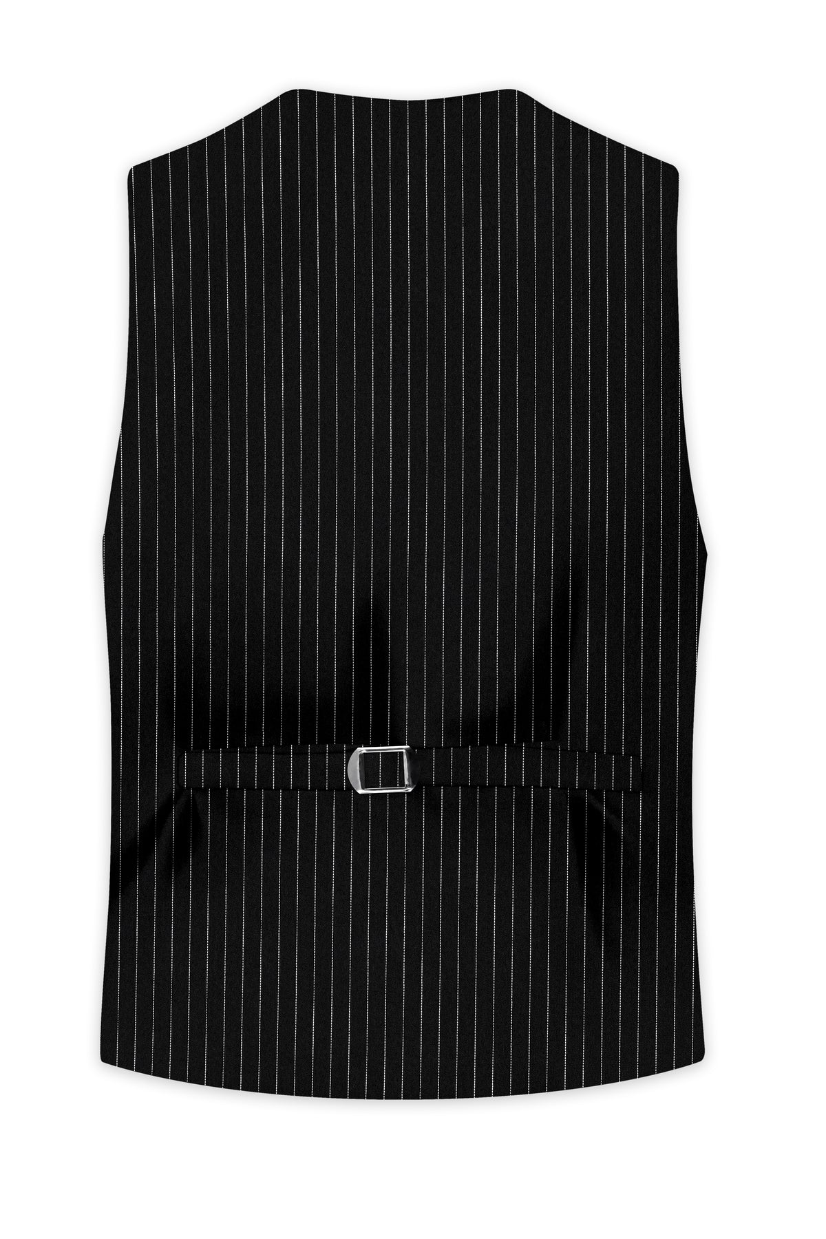 Gravitas-Jade Black And Bright White Chalk Striped Wool Rich Wrinkle-Free Fluid Drape Fabric Waistcoat