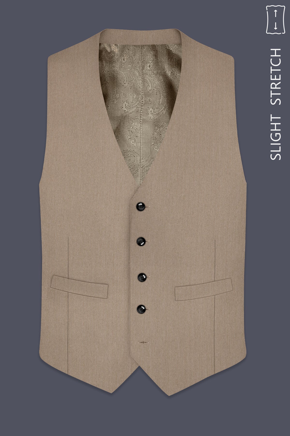 Terran-Sandrift Brown Diamond Textured Wool Rich Slight Stretch Waistcoat