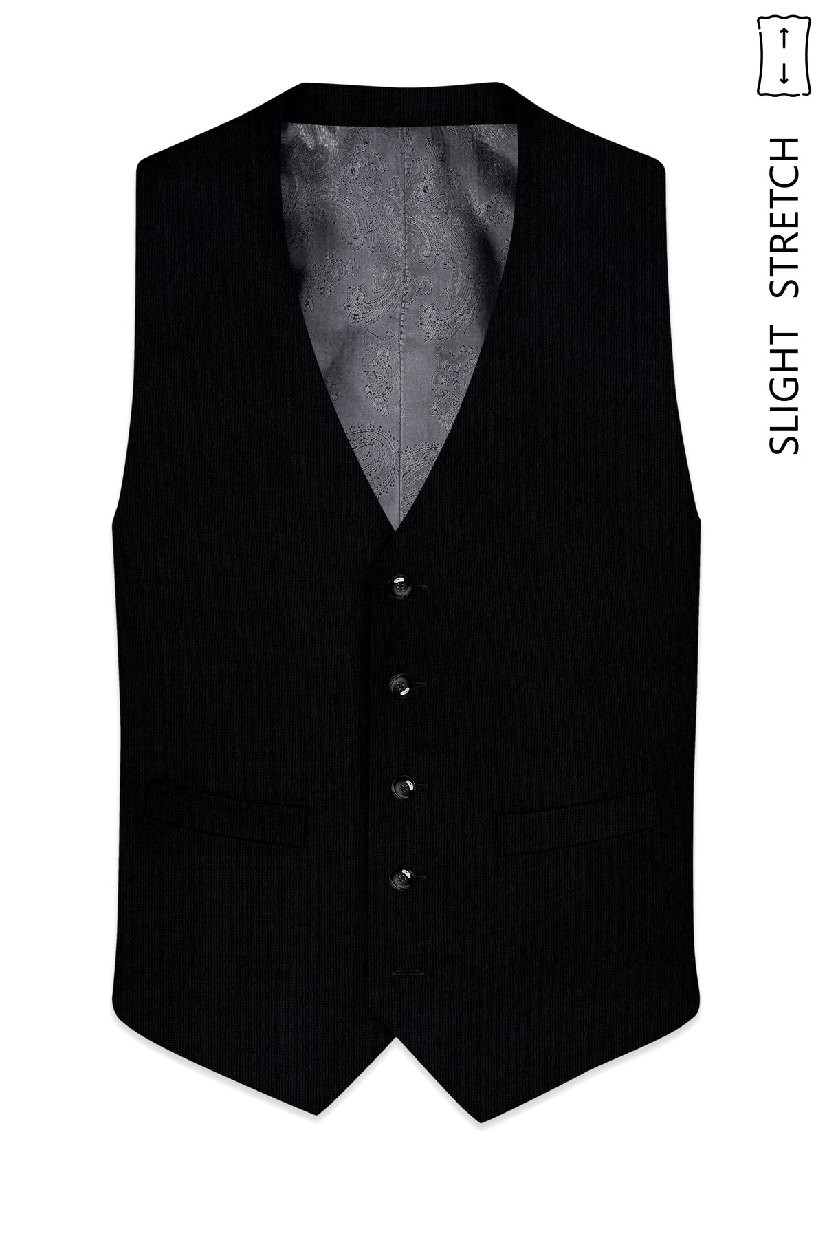 Onyx-Jade Black Diamond Textured Wool Rich Slight Stretch Waistcoat