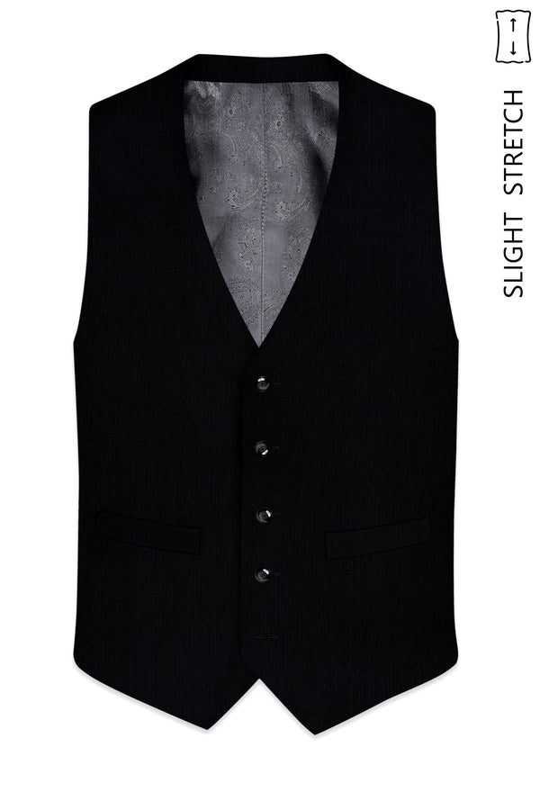 Onyx-Jade Black Diamond Textured Wool Rich Slight Stretch Waistcoat