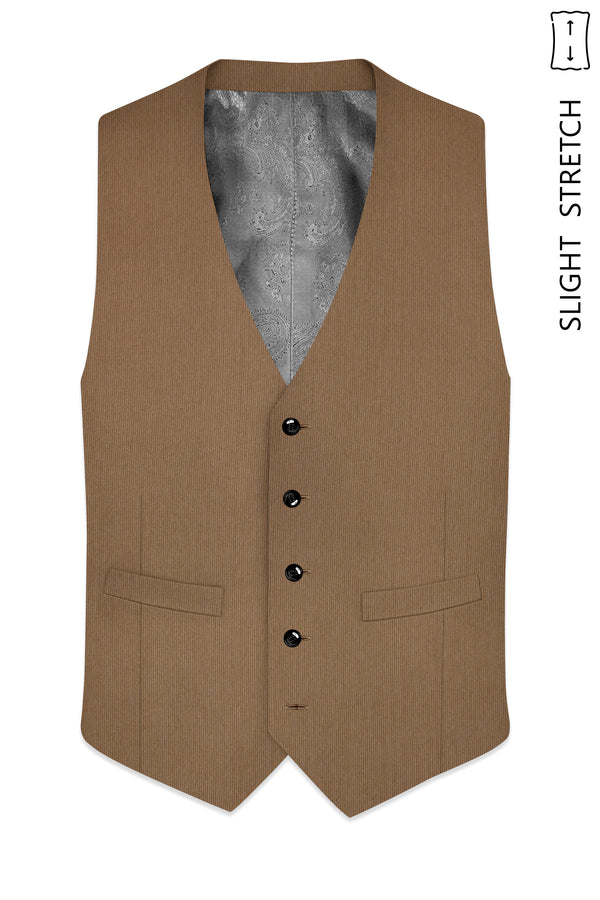 Weston-Millbrook Brown Diamond Textured Wool Rich Slight Stretch Waistcoat