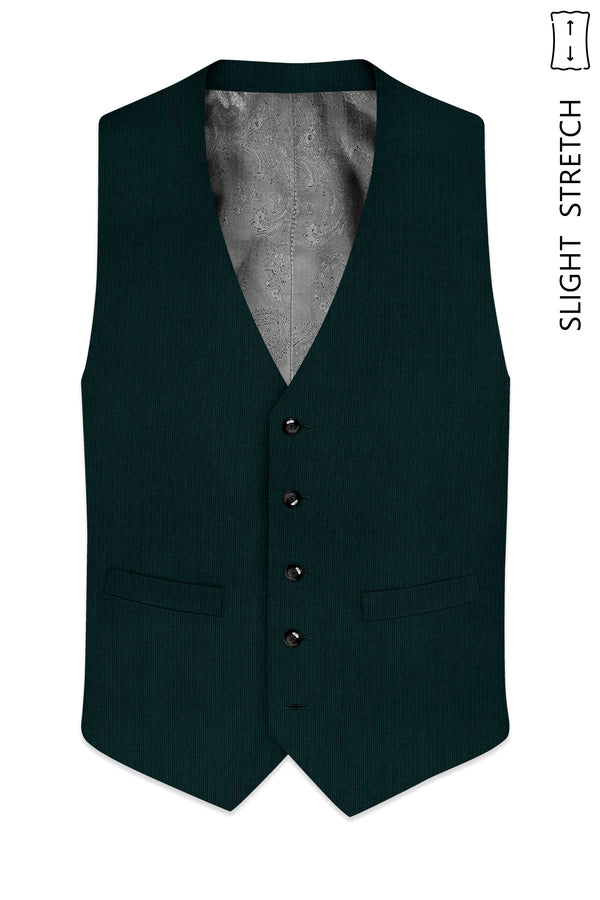 Viridian-Burnham Green Diamond Textured Wool Rich Slight Stretch Waistcoat