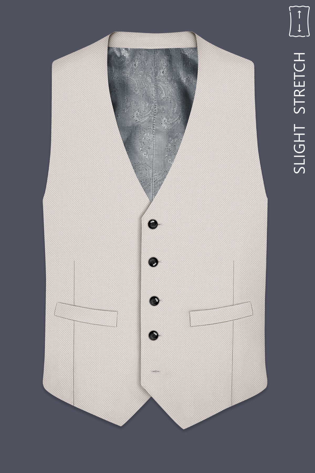 Dorian-Gainsboro Gray Diamond Textured Wool Rich Slight Stretch Waistcoat