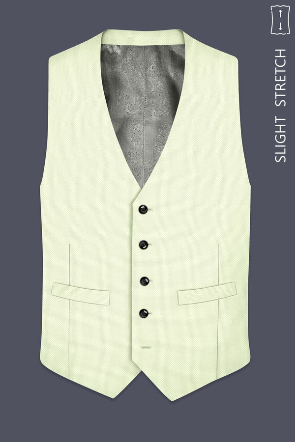 Verdant-Bud Green Diamond Textured Wool Rich Slight Stretch Waistcoat