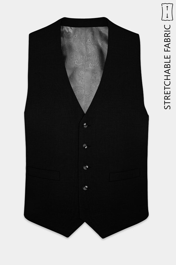 Jade Black Stretchable Subtle Sheen Wool blend Waistcoat