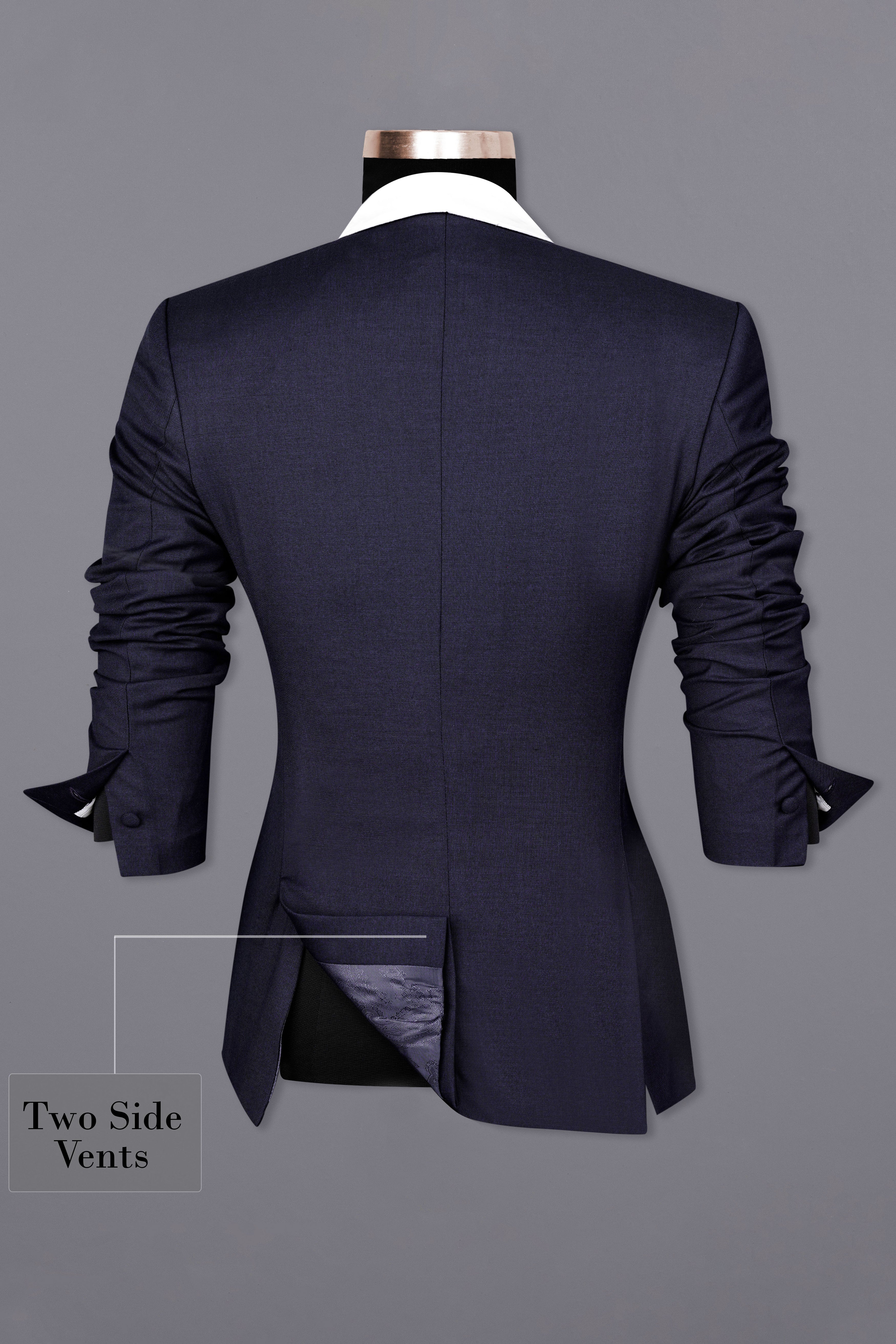 Charade Navy Blue Subtle Sheen with White Lapel Single Breasted Women's Blazer