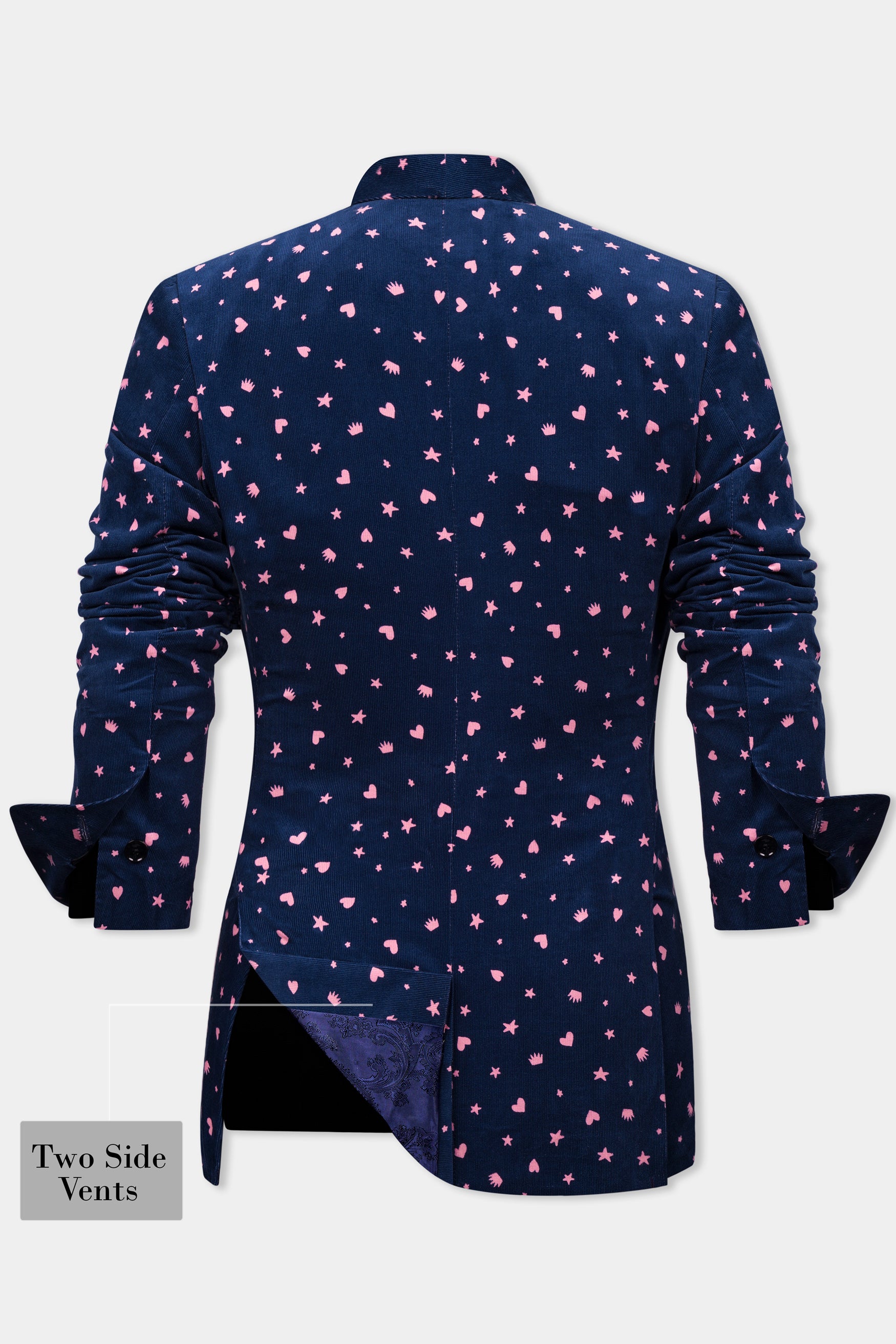 Downriver Blue and Cavern Pink Shapes Printed Premium Cotton Women’s Tuxedo Blazer