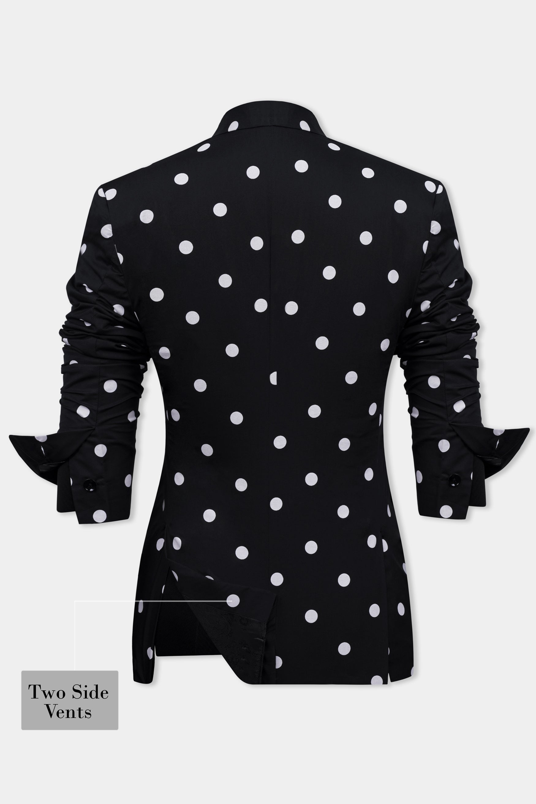 Jade Black and Bright White Polka Dotted Premium Cotton Women’s Tuxedo Blazer