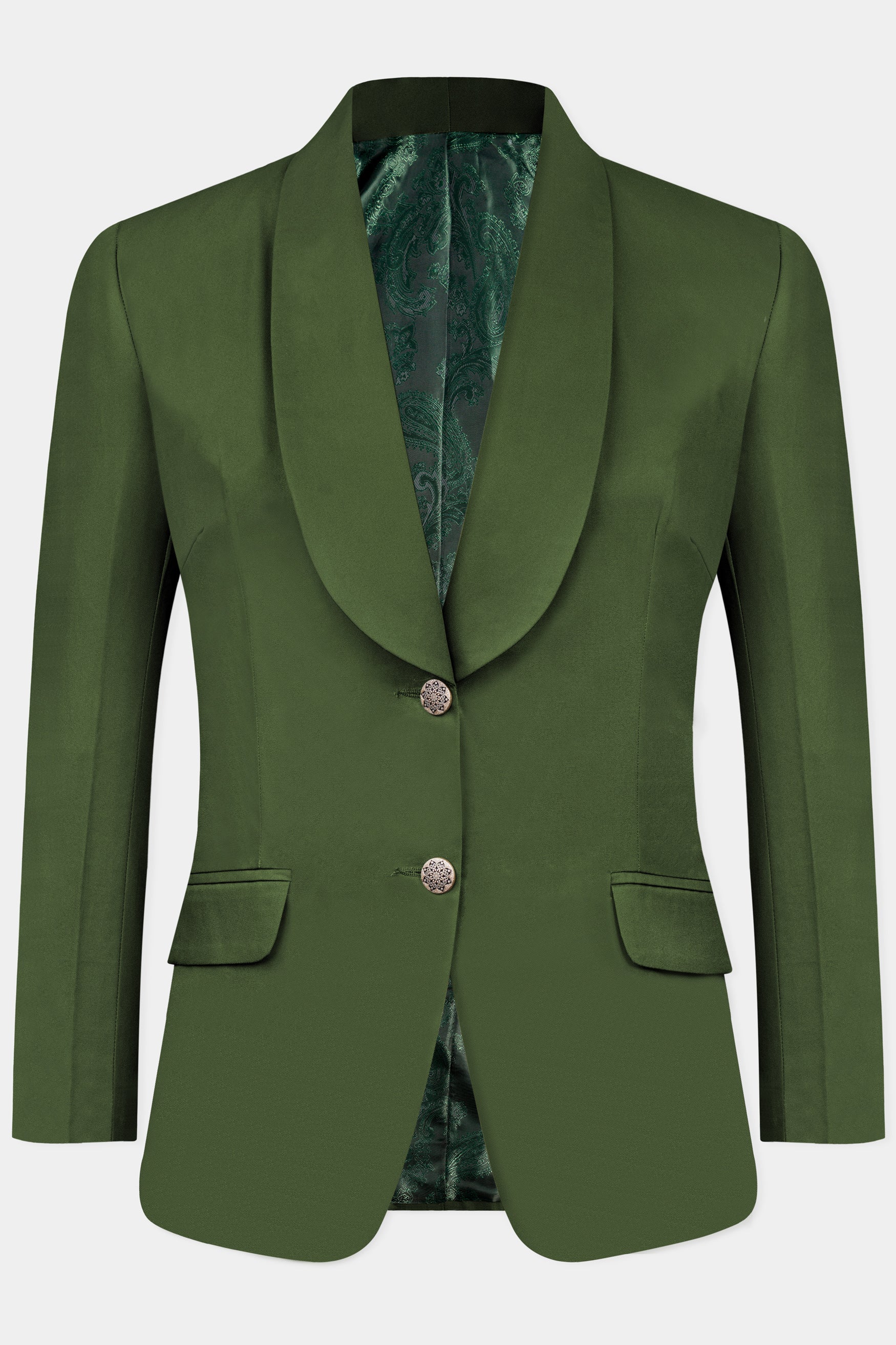 Juniper Green Textured Premium Wool Blend Tuxedo Blazer for
