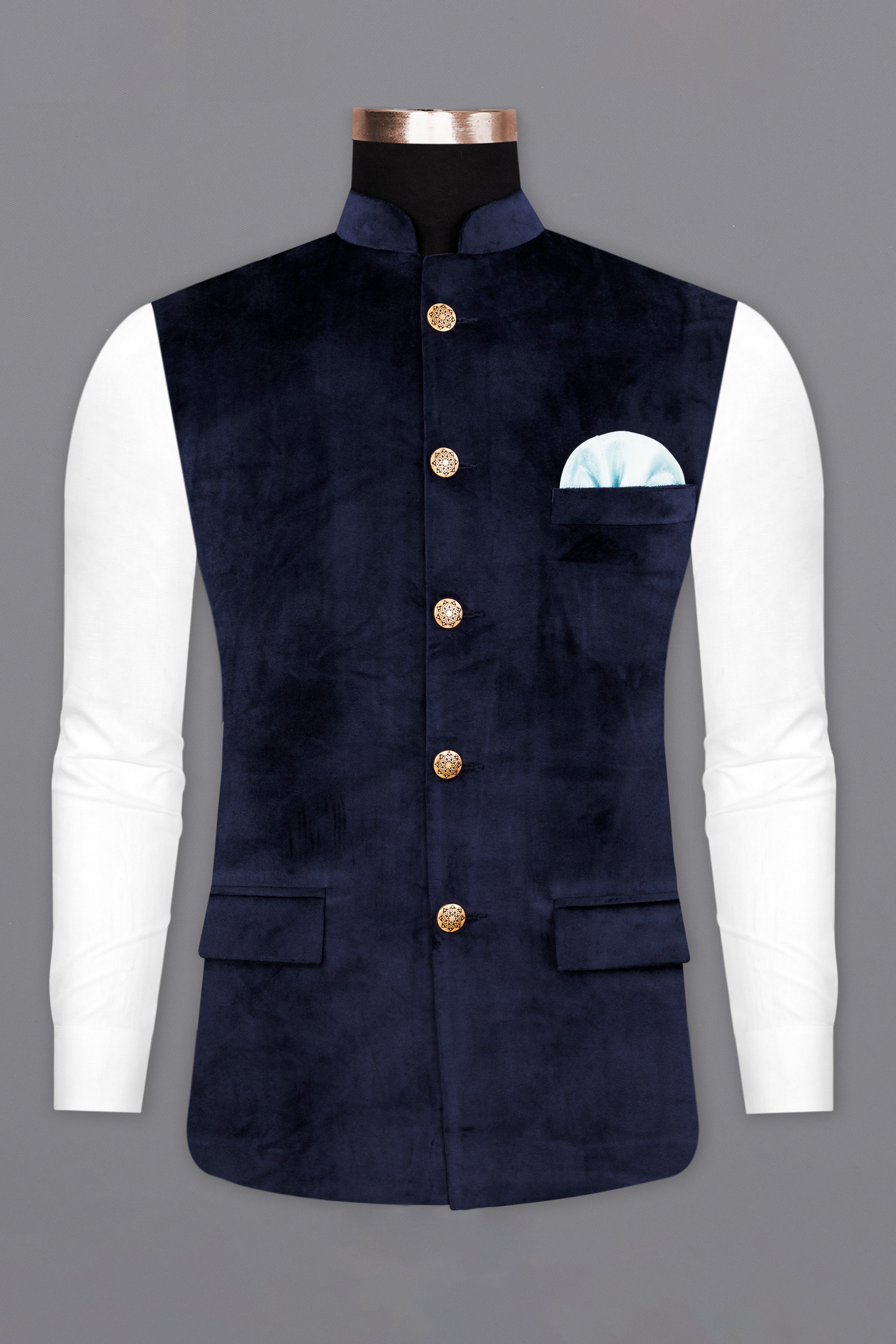 Firefly Blue Velvet Designer Nehru Jacket
