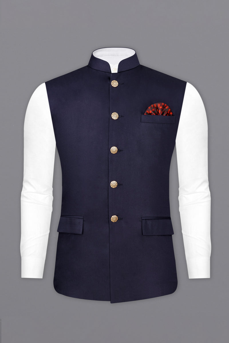 NAVY BLUE SUBTLE SHEEN TEXTURED NEHRU JACKET