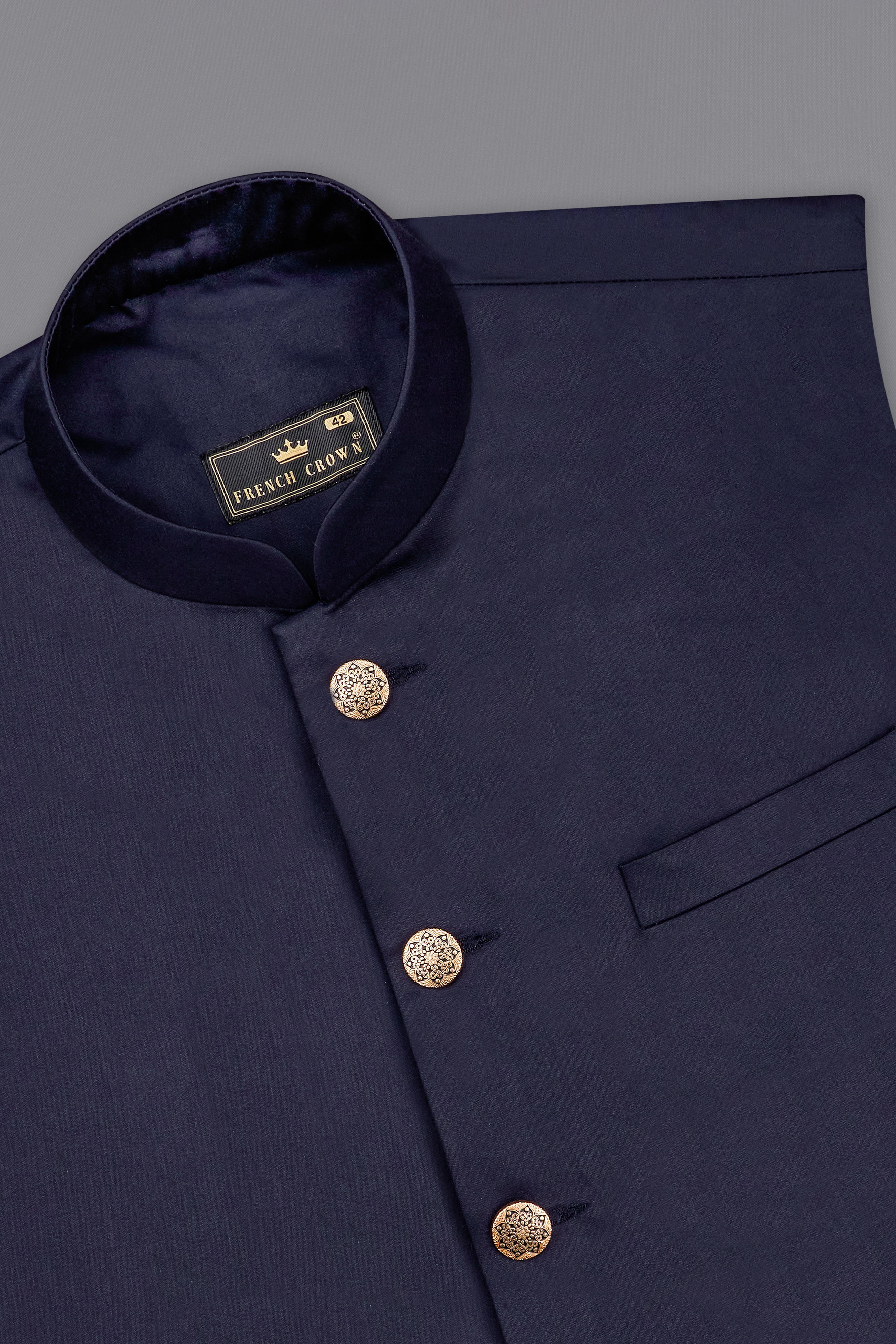 Navy Blue Subtle Sheen Textured Nehru Jacket