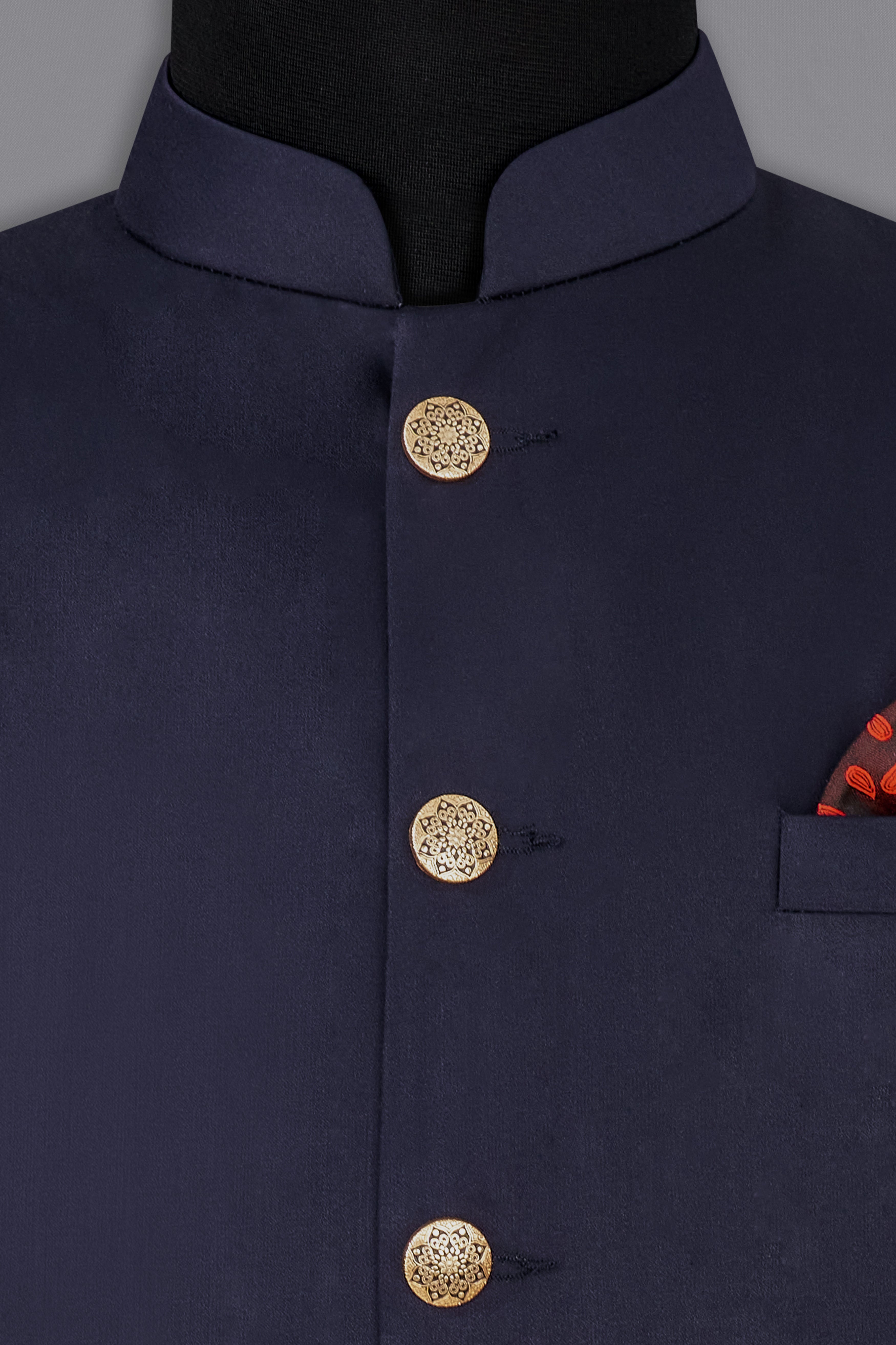 Navy Blue Subtle Sheen Textured Nehru Jacket