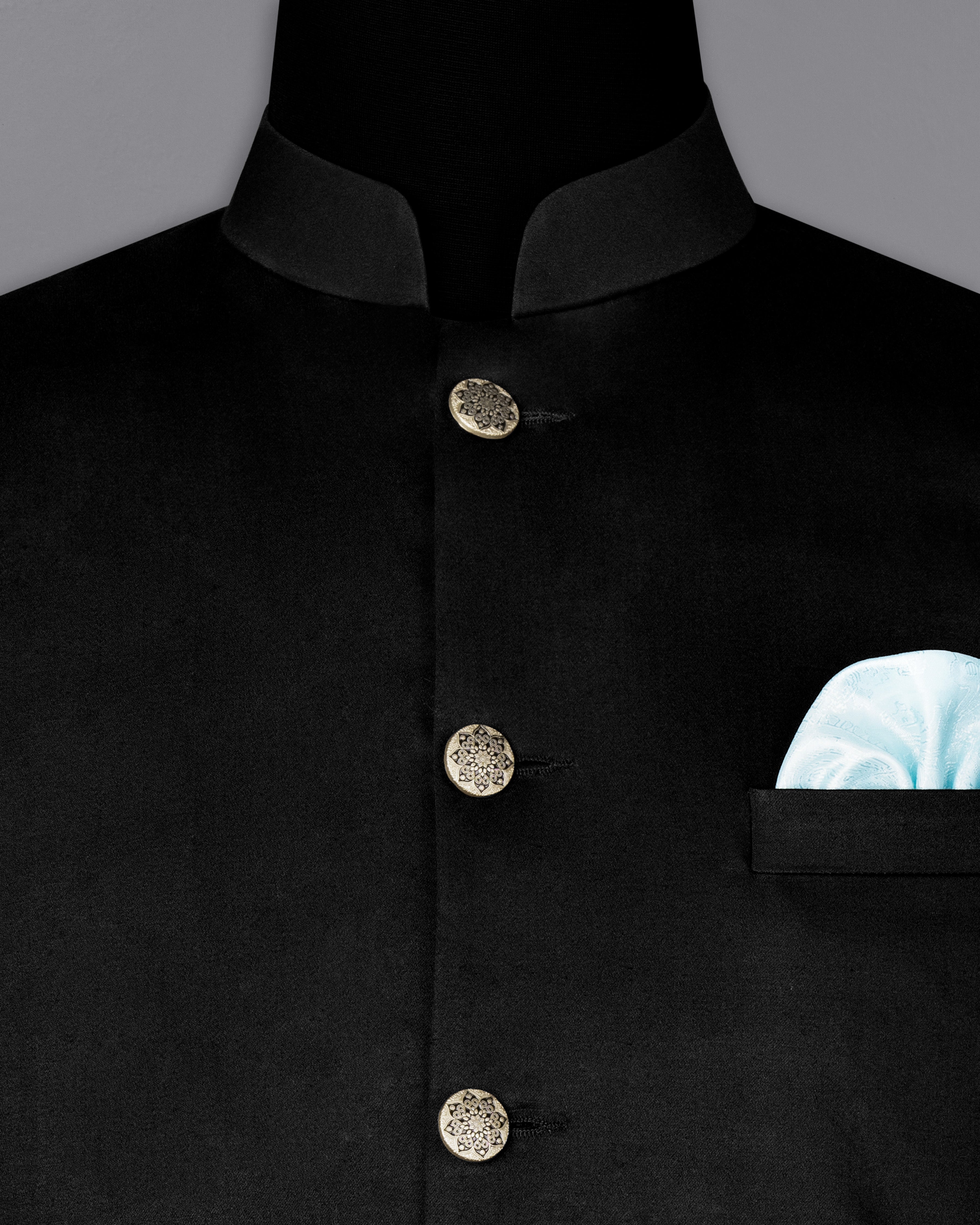 Jade Black Solid Premium Cotton Nehru Jacket WC2624-36, WC2624-38, WC2624-40, WC2624-42, WC2624-44, WC2624-46, WC2624-48, WC2624-50, WC2624-52, WC2624-54, WC2624-56, WC2624-58, WC2624-60