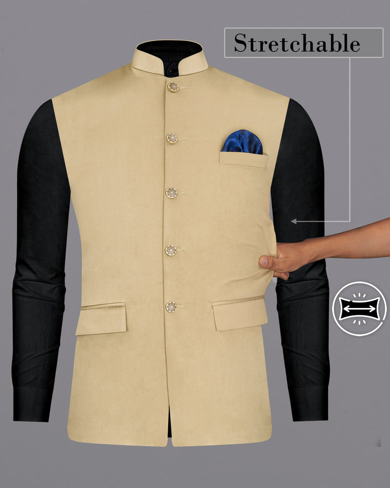 Pavlova Cream Solid Stretchable Premium Cotton Traveler Nehru Jacket