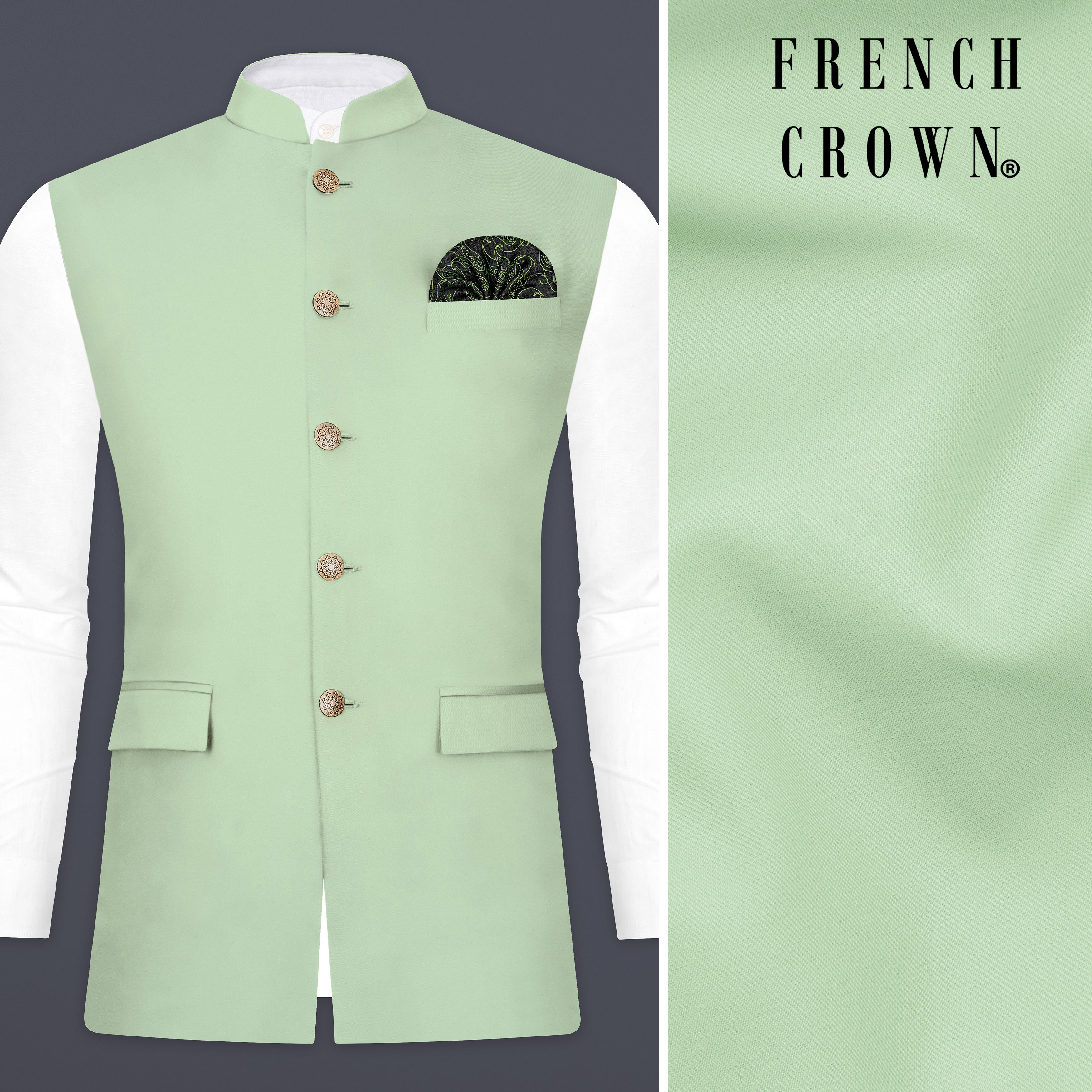 Pixie Green Solid Premium Wool Blend Wedding Nehru Jacket For