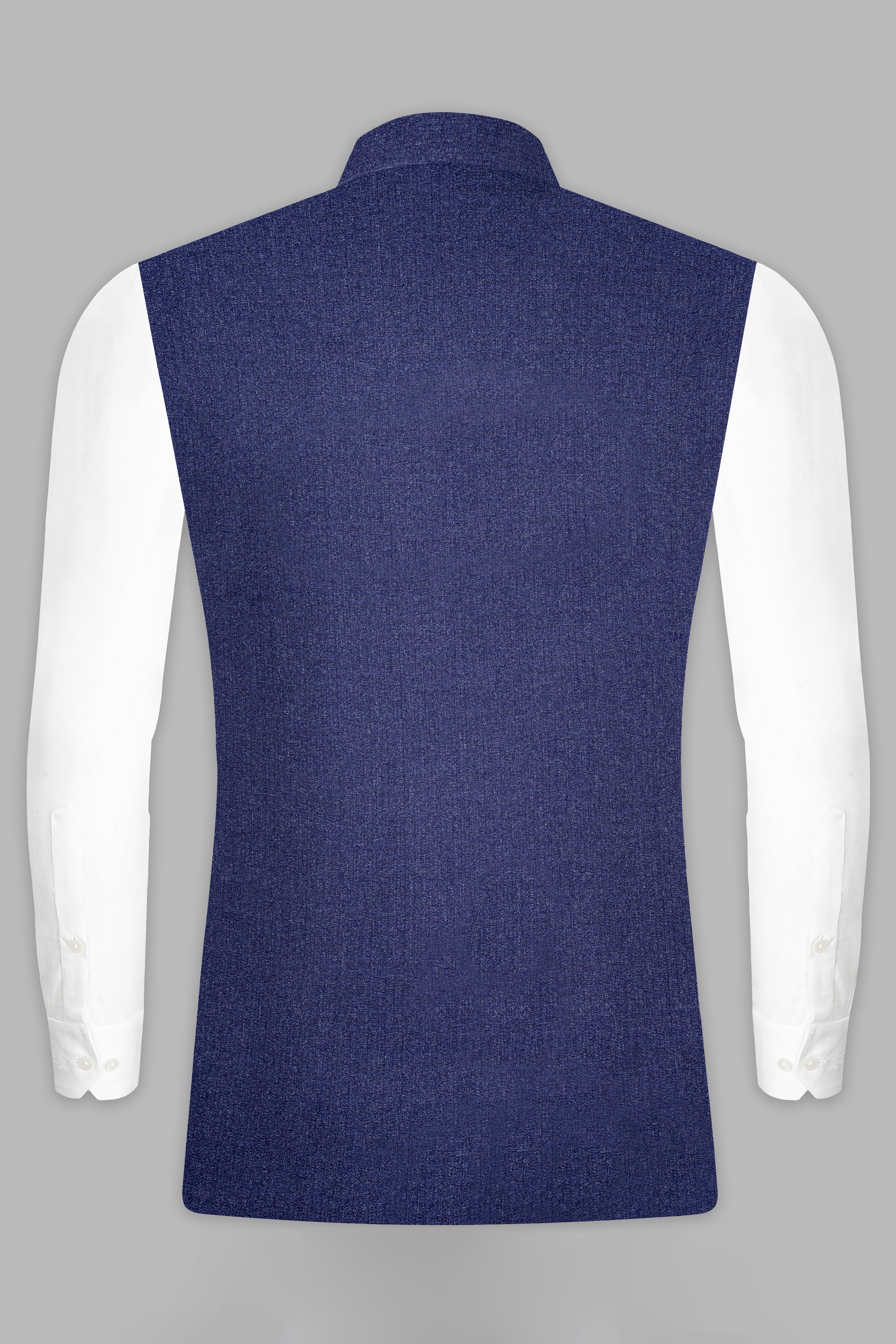 Ebony Clay Blue Textured Wool Blend Nehru Jacket