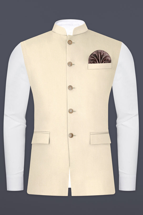 Hampton Cream Solid Wool Blend Nehru Jacket