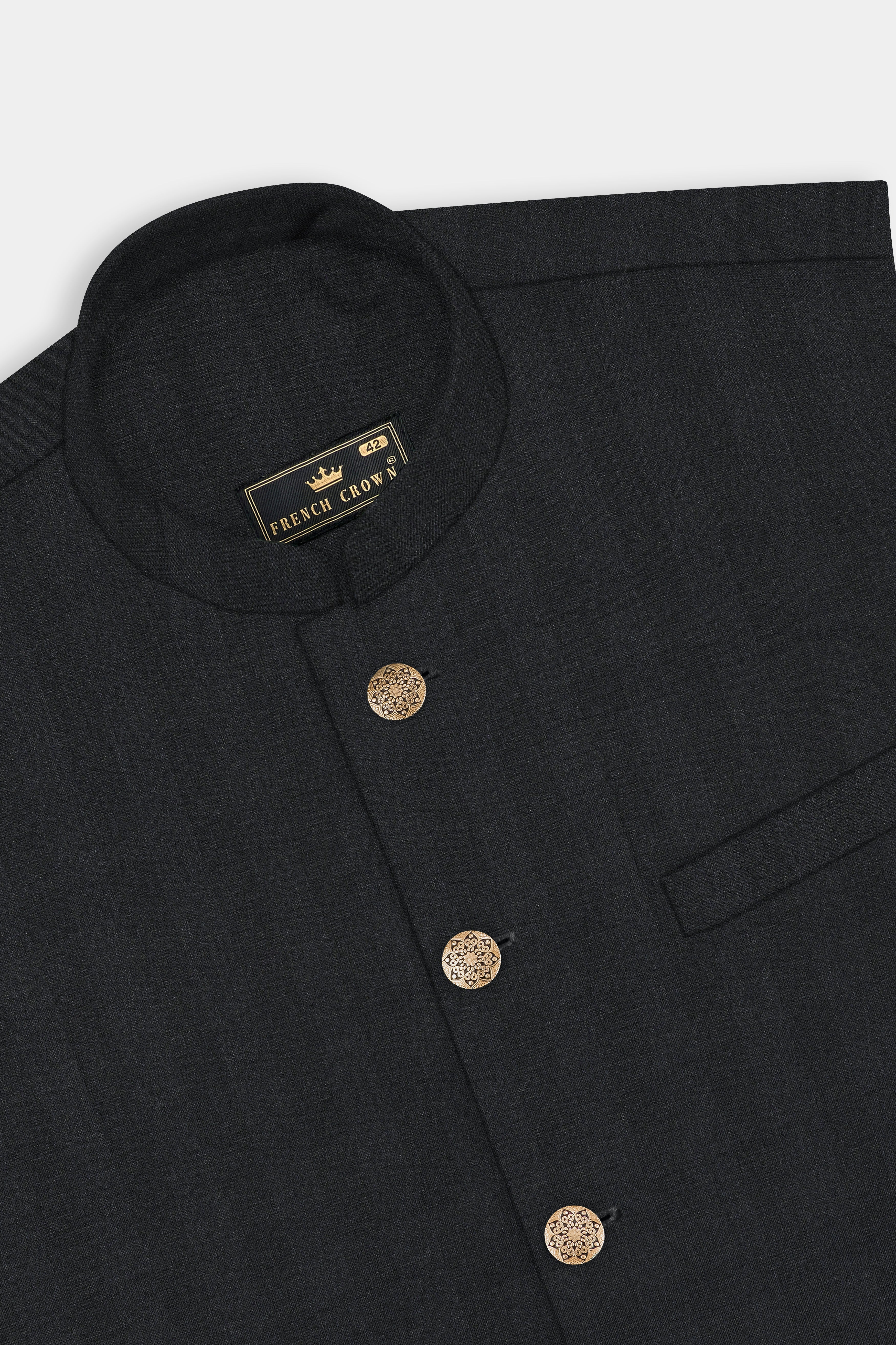 Vulcan Black Striped Wool Blend Nehru Jacket