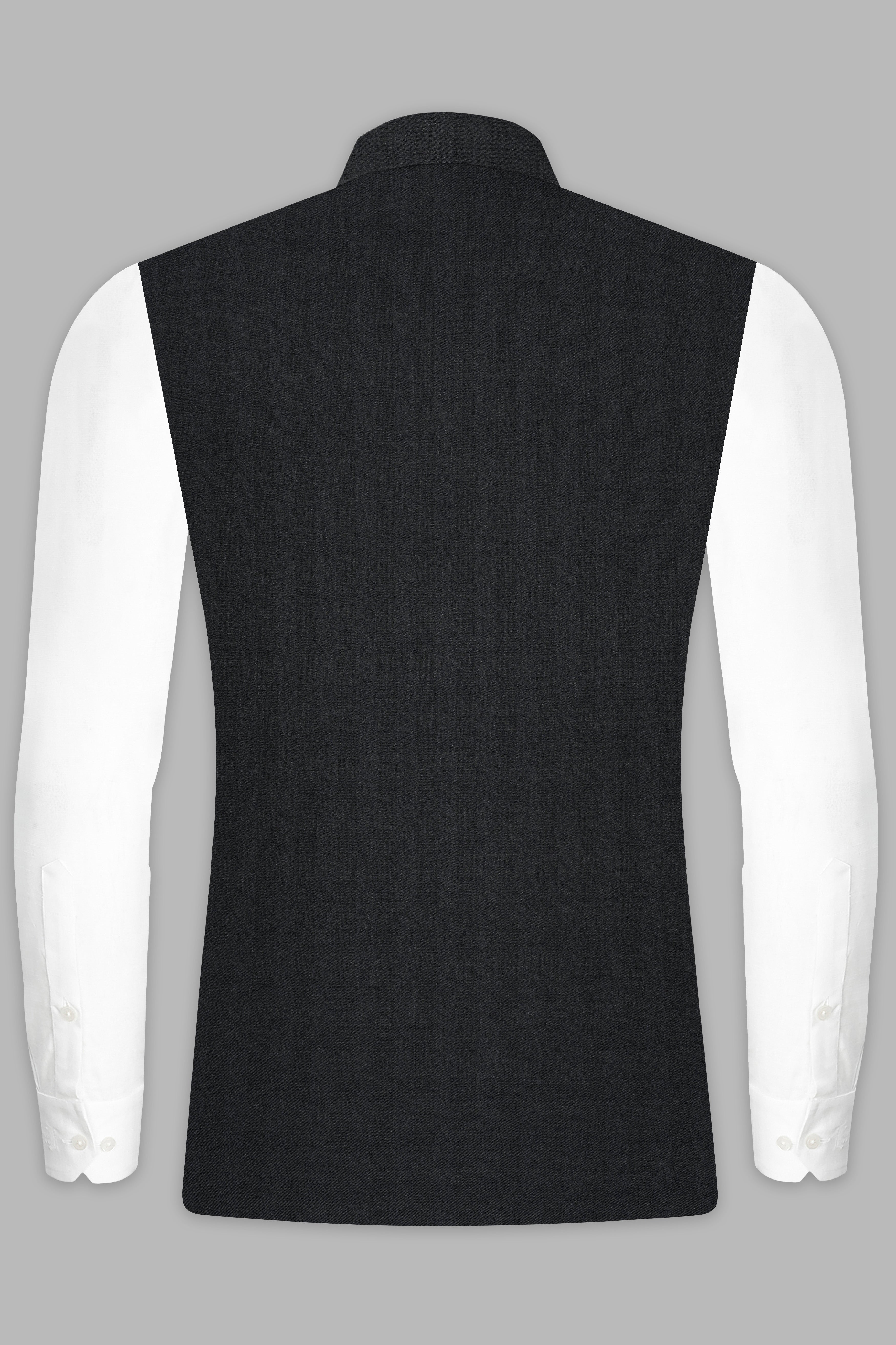 Vulcan Black Striped Wool Blend Nehru Jacket