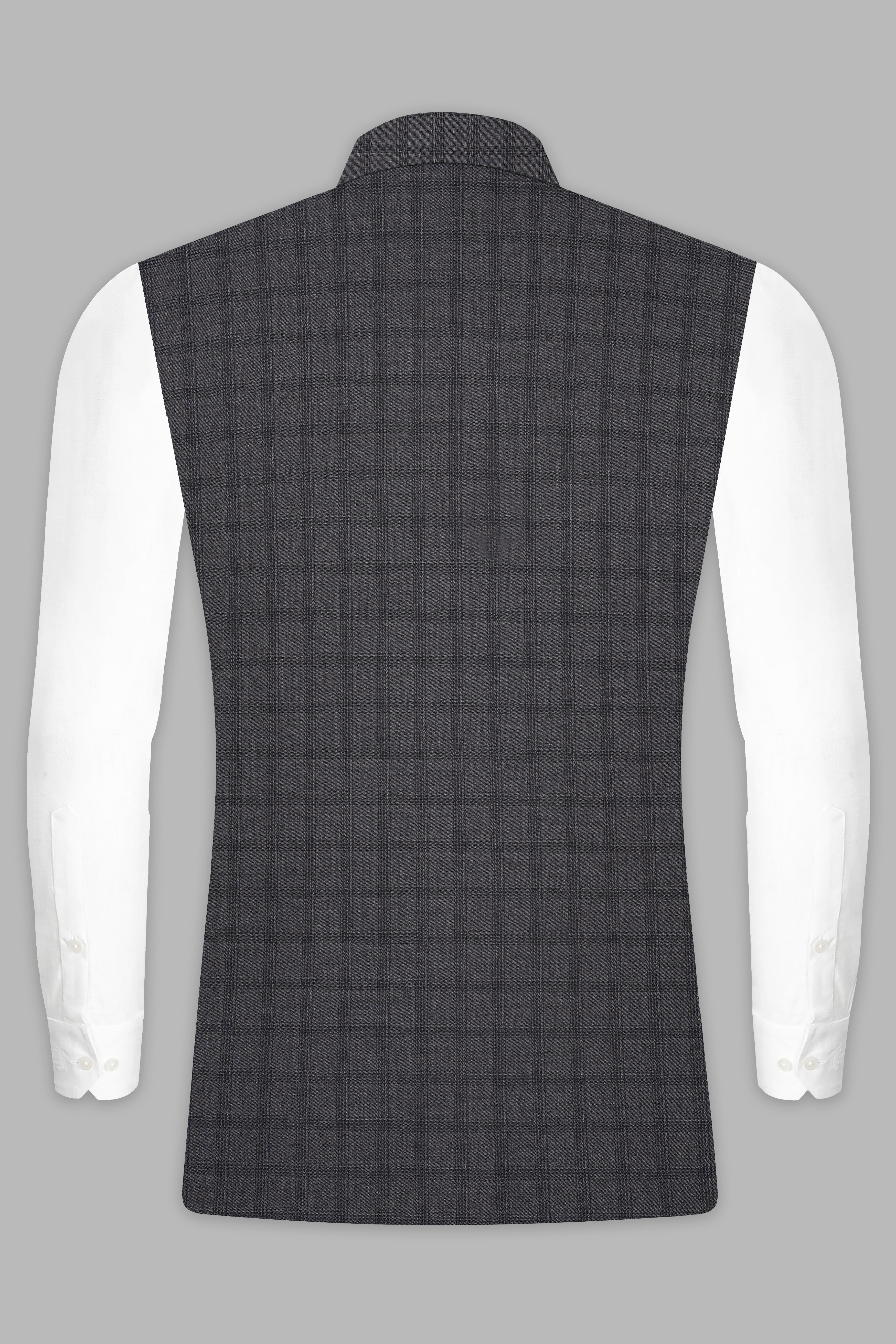 Gravel Gray Checked Wool Blend Nehru Jacket