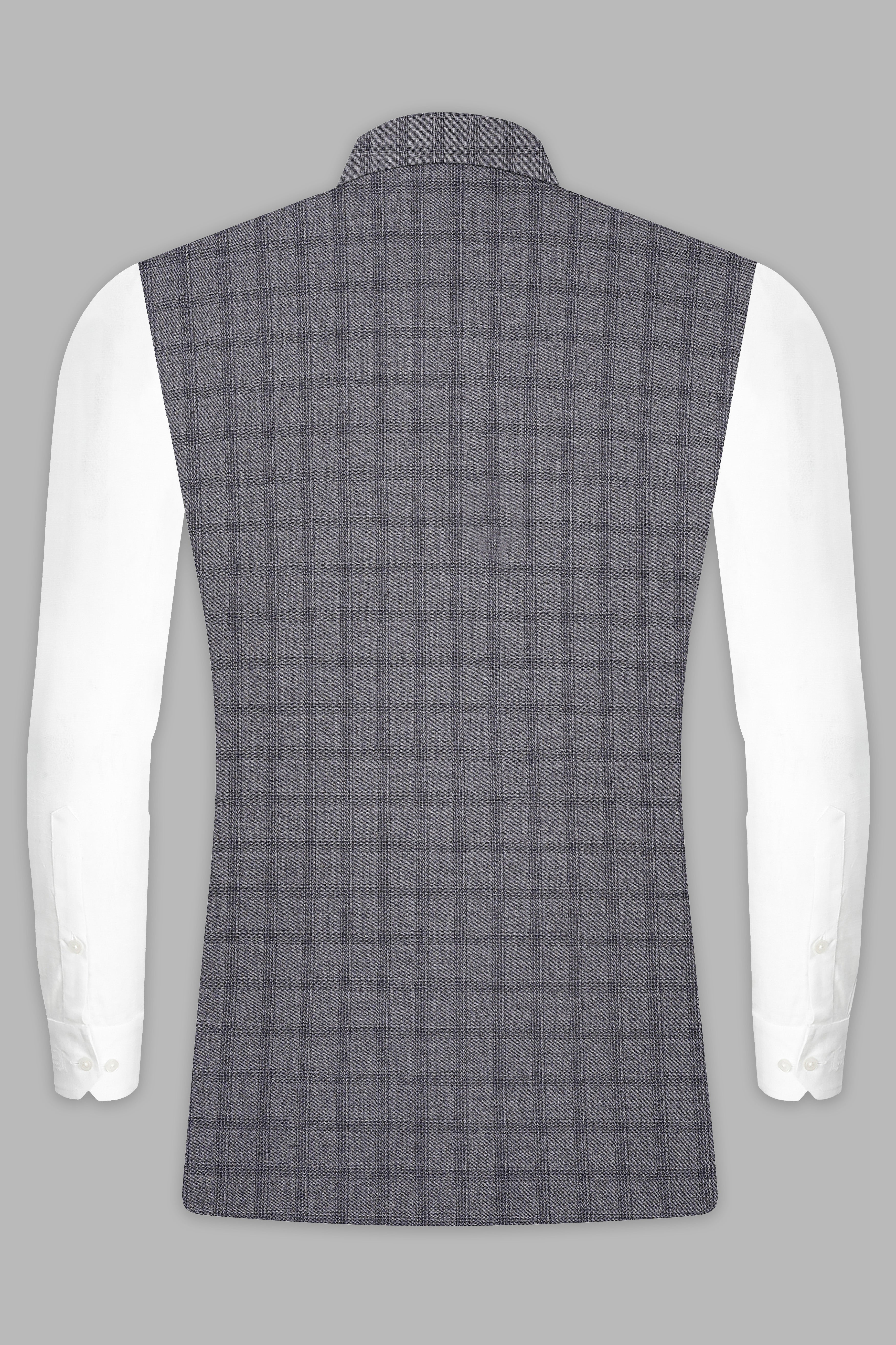 Gravel Gray Checked Wool Blend Nehru Jacket