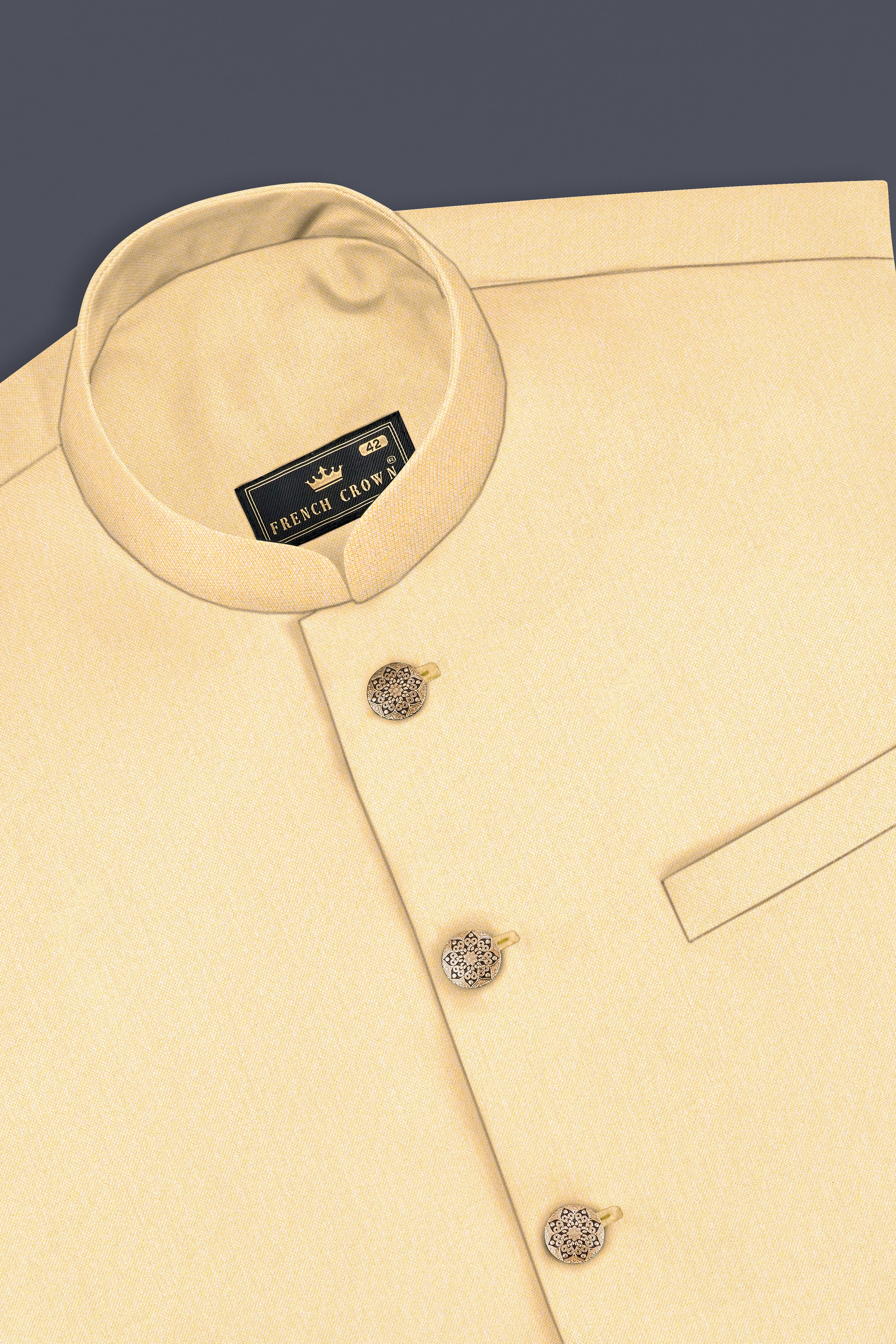 Marzipan Cream Textured Wool Blend Nehru Jacket