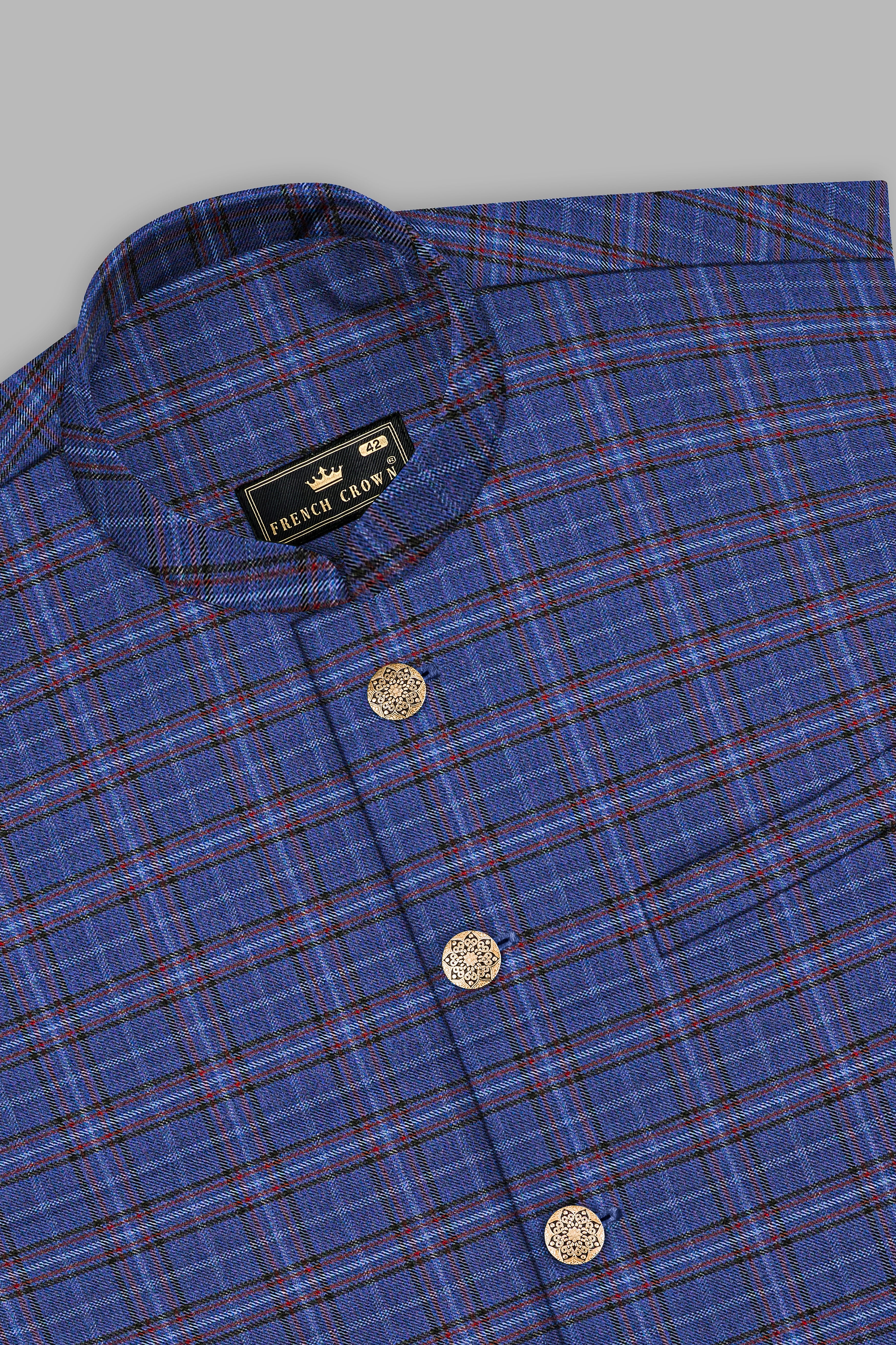 Zodiac Blue Plaid Wool Blend Nehru Jacket