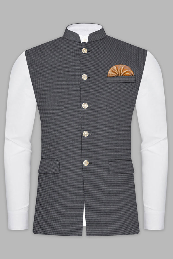 Shaft Gray Textured Wool Blend Nehru Jacket