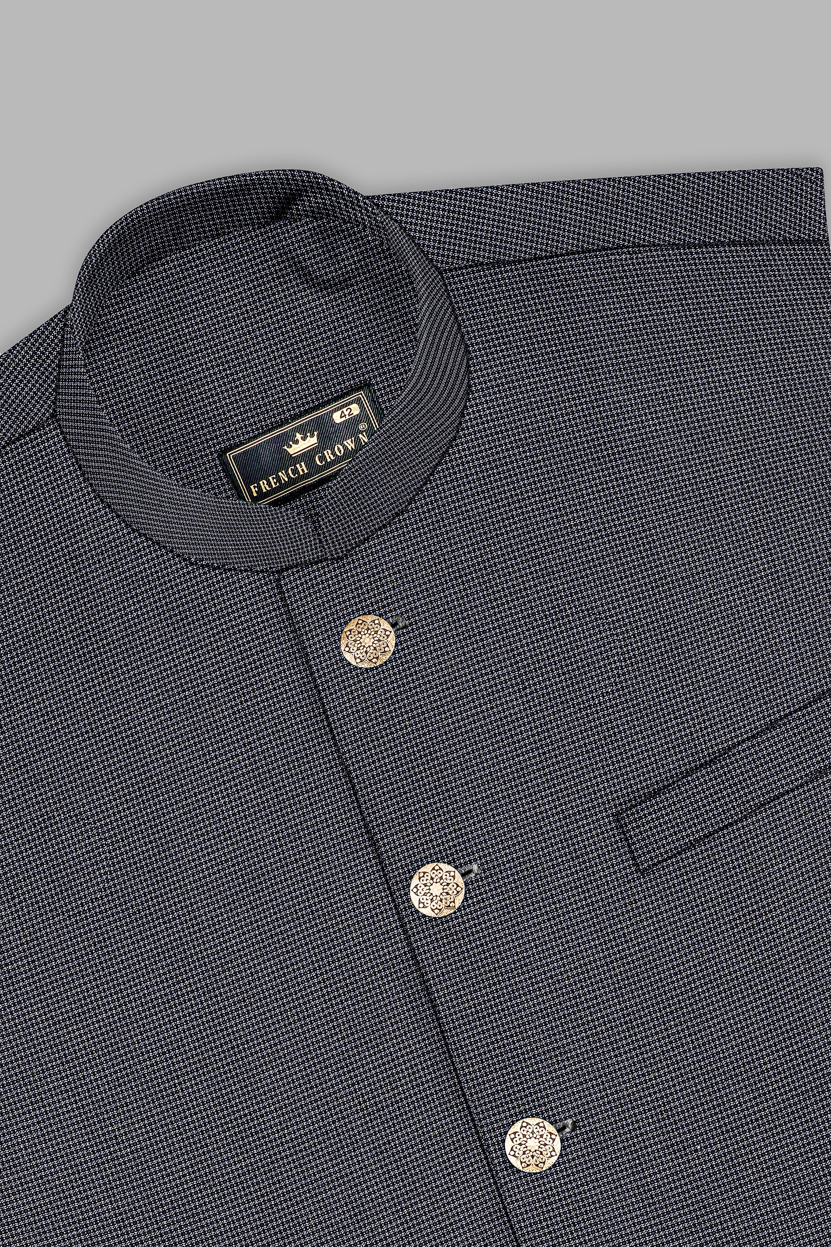 Shaft Gray Textured Wool Blend Nehru Jacket