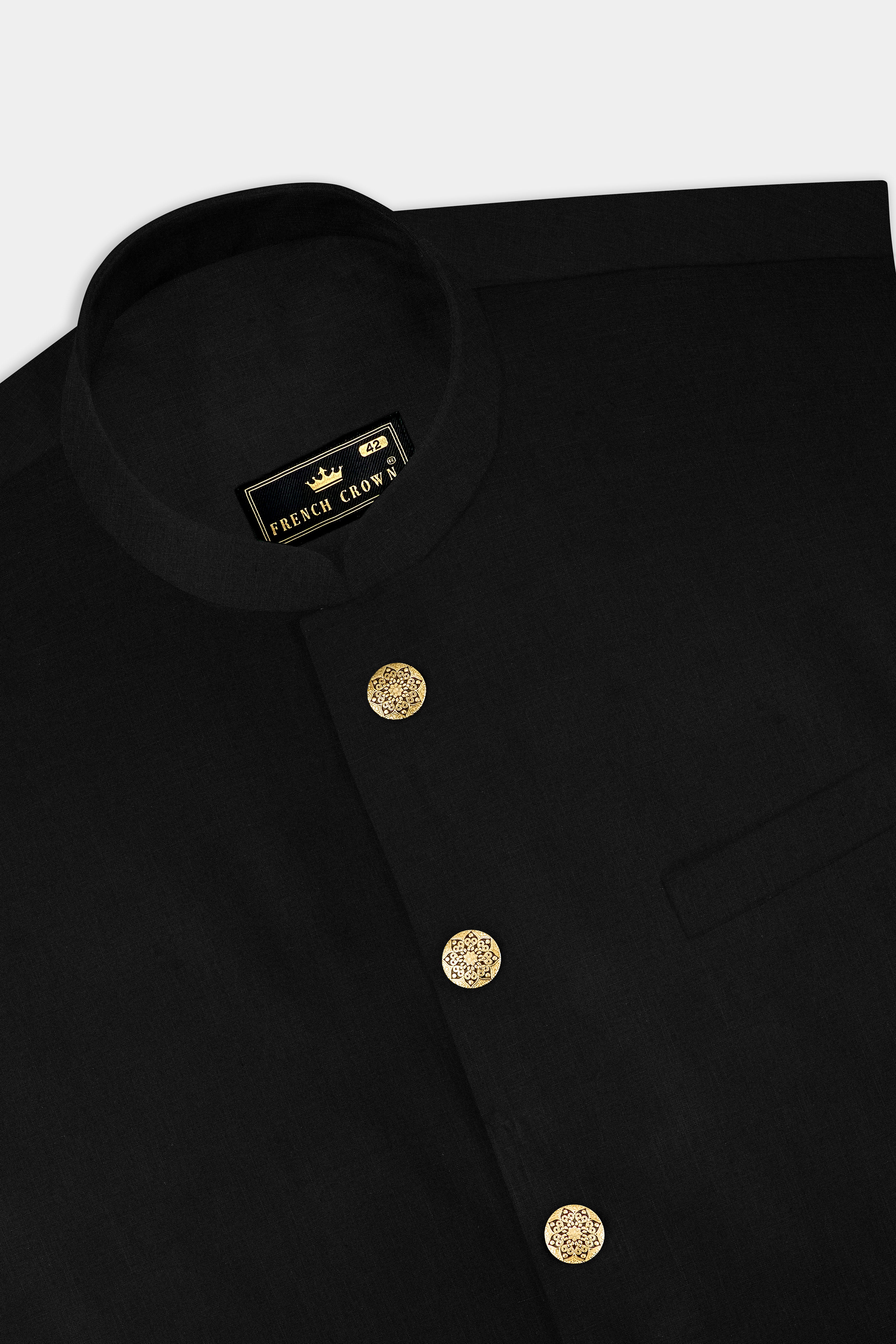 Jade Black Solid Luxurious Linen Nehru Jacket