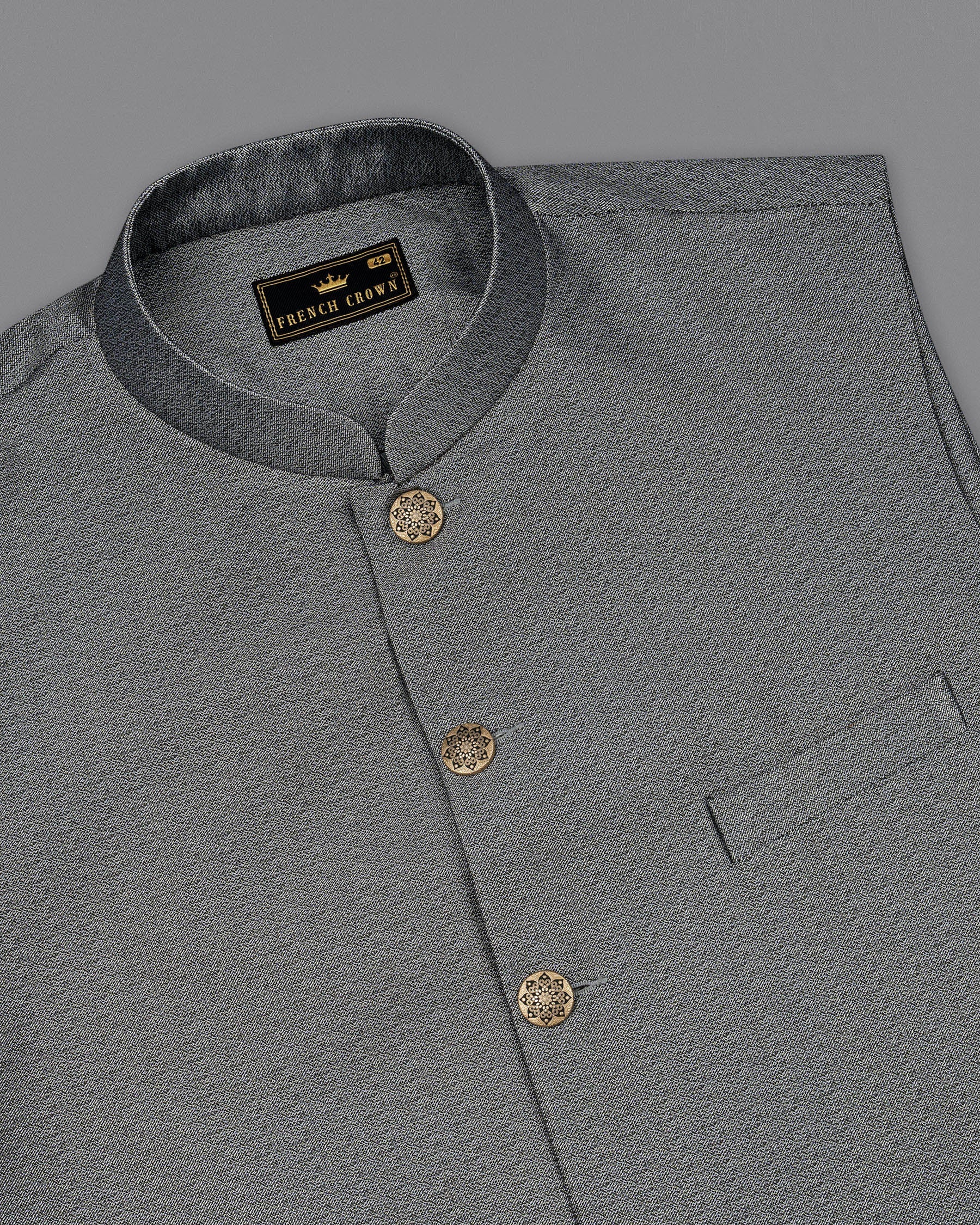 Friar Gray Textured  Nehru Jacket WC1662-36, WC1662-38, WC1662-40, WC1662-42, WC1662-44, WC1662-46, WC1662-48, WC1662-50, WC1662-52, WC1662-54, WC1662-56, WC1662-58, WC1662-60