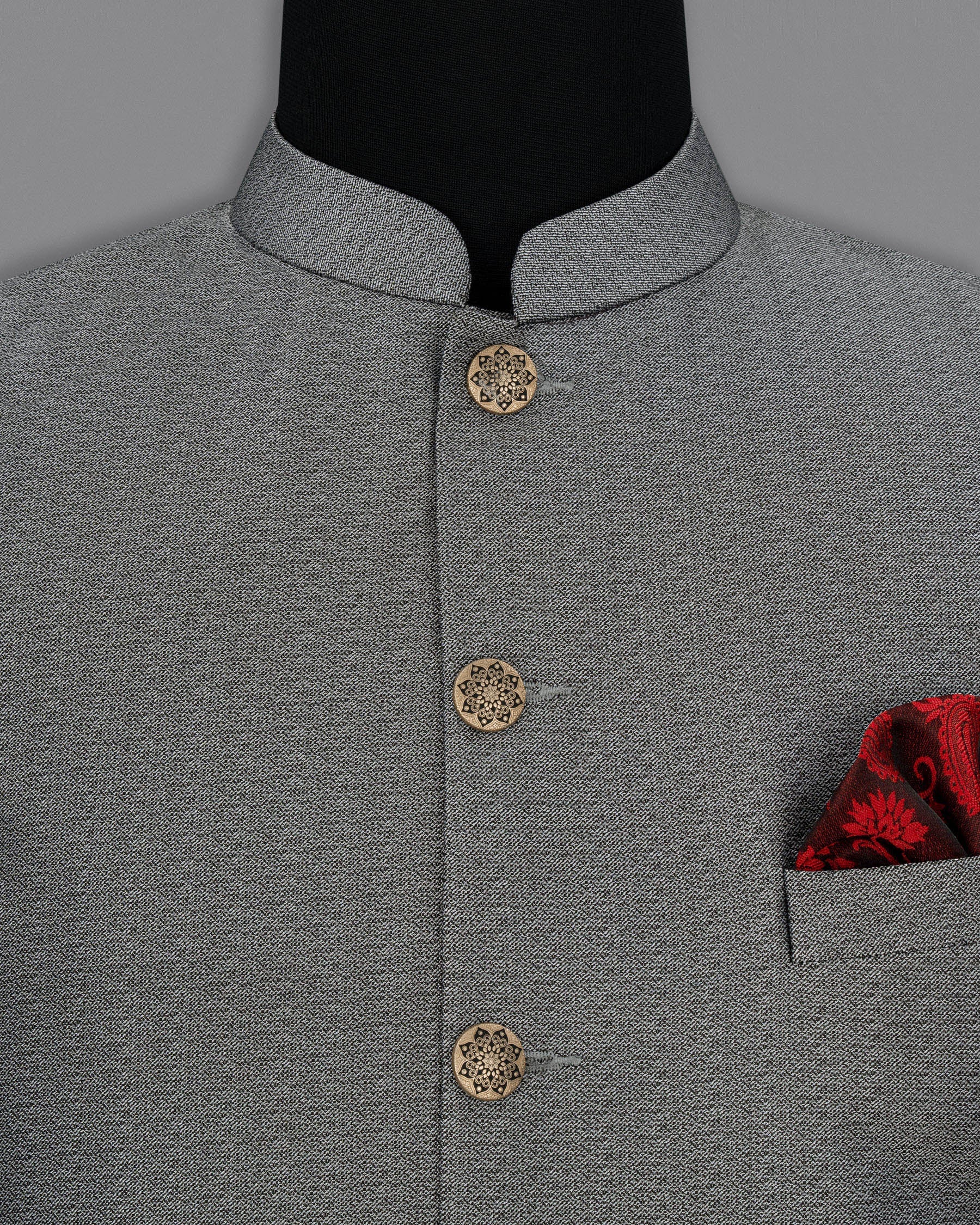 Friar Gray Textured  Nehru Jacket WC1662-36, WC1662-38, WC1662-40, WC1662-42, WC1662-44, WC1662-46, WC1662-48, WC1662-50, WC1662-52, WC1662-54, WC1662-56, WC1662-58, WC1662-60