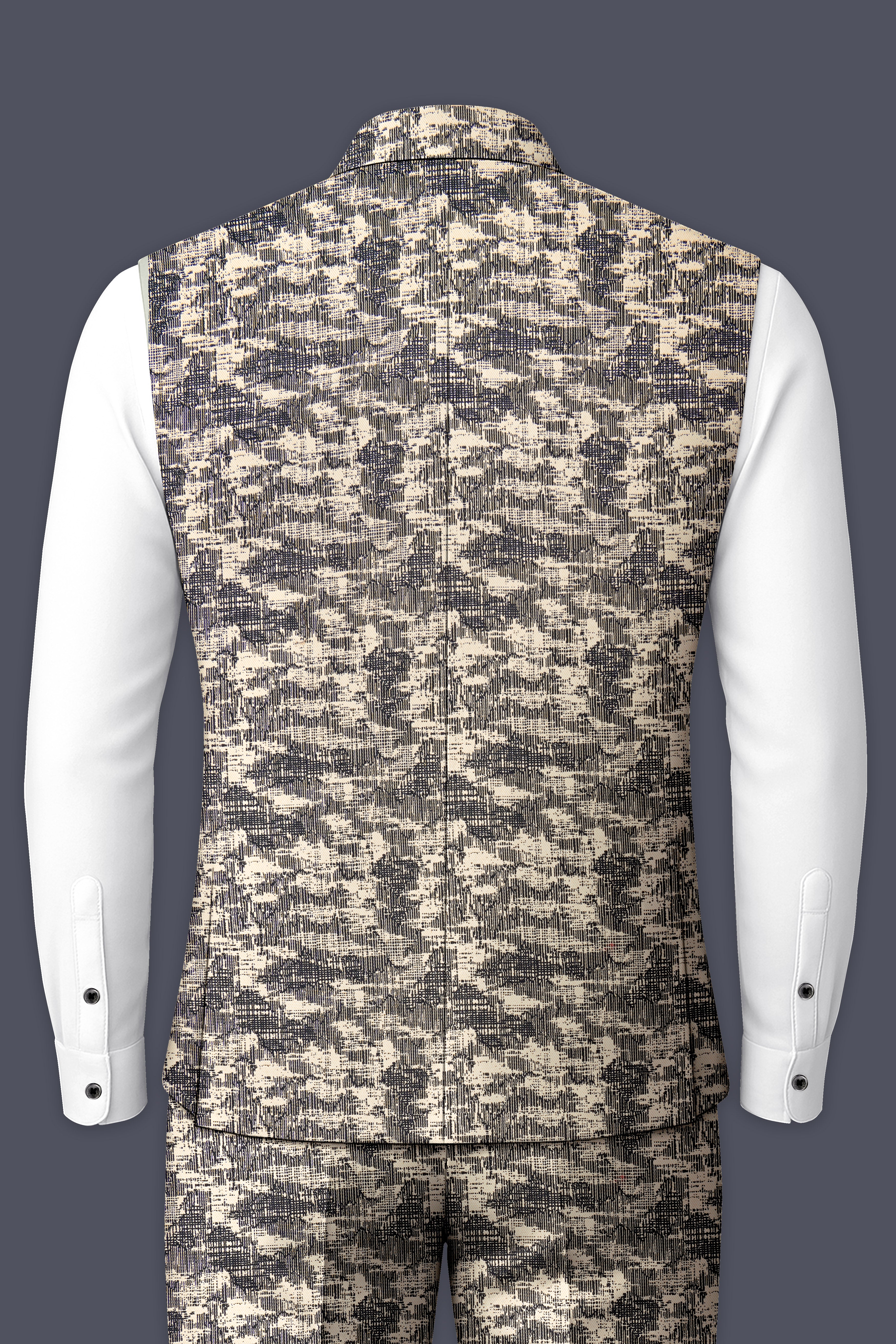 Bastille and Champagne Beige Abstract Print Nehru Jacket