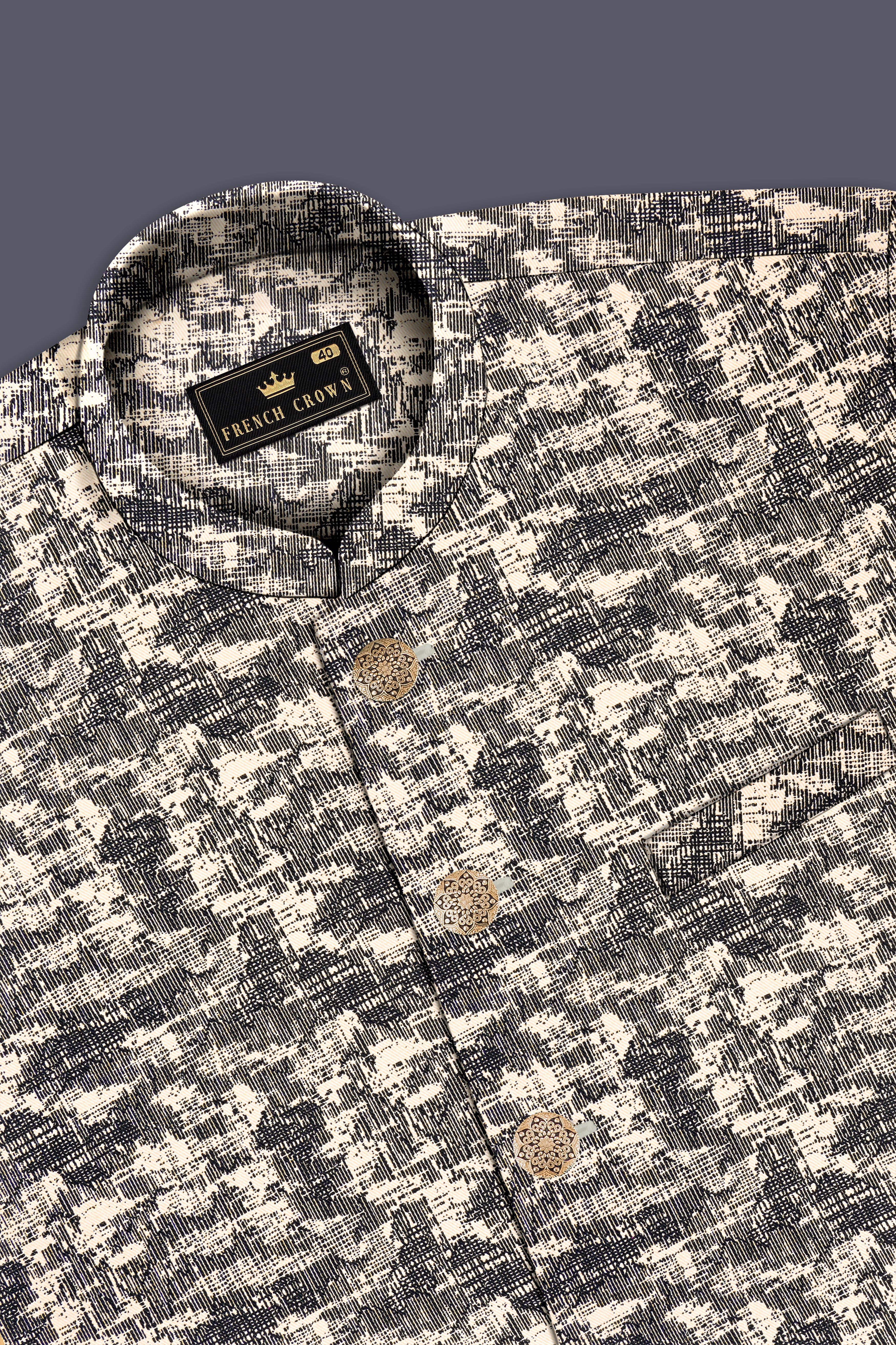 Bastille and Champagne Beige Abstract Print Nehru Jacket